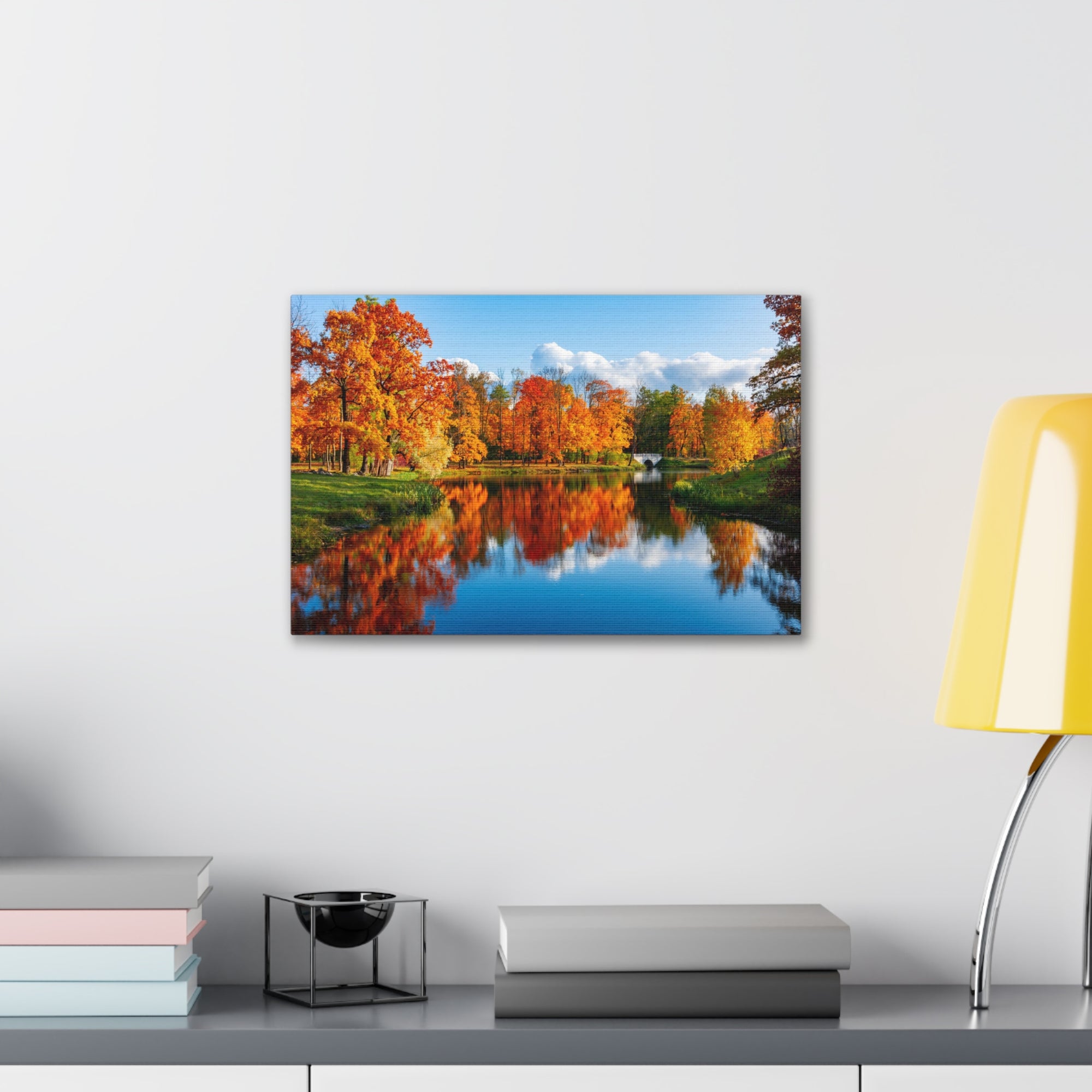 Autumn Fall Forest Orange Leaves Lake Nature Wilderness Photography Canvas Wall Art for Home Decor Ready-to-Hang-Express Your Love Gifts