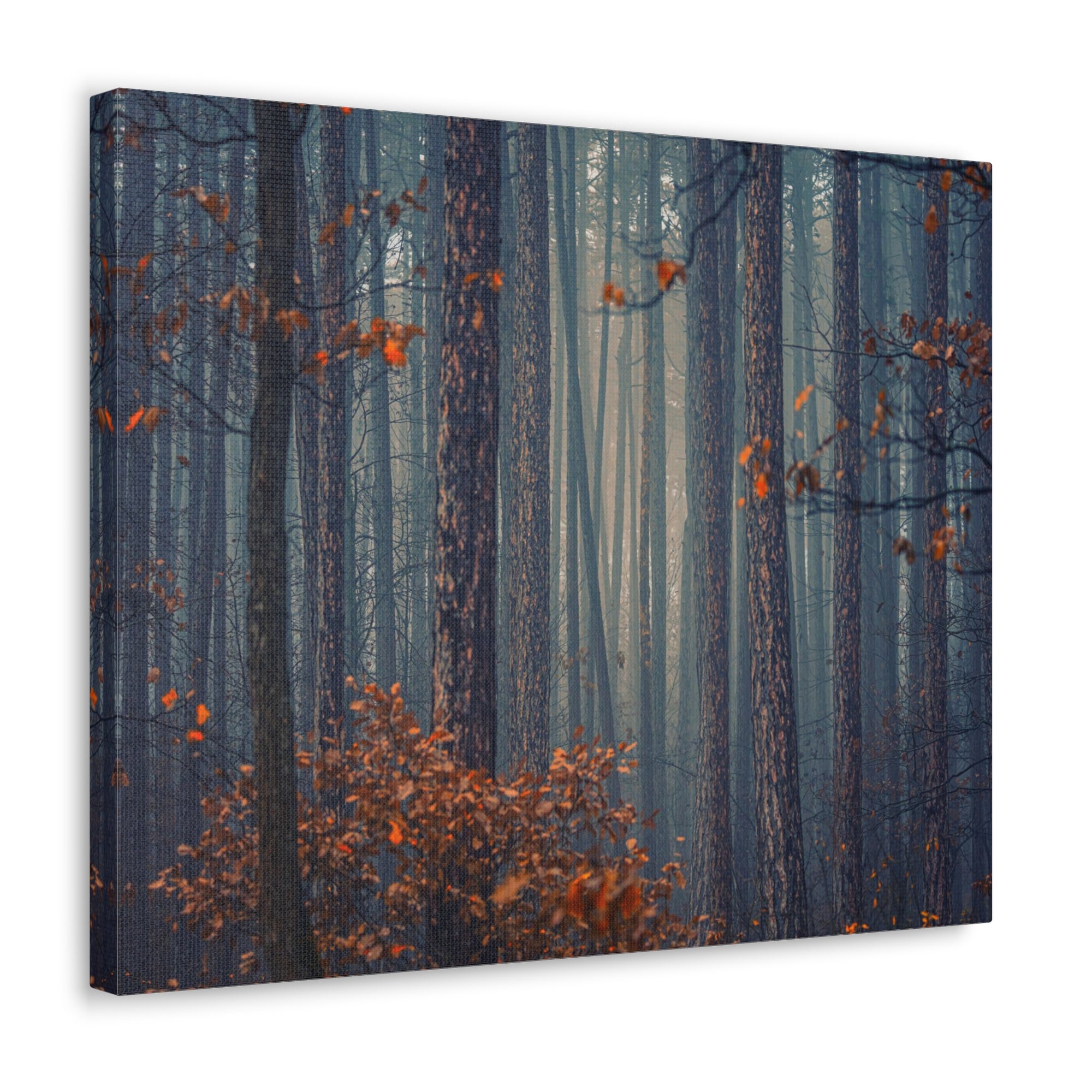 Autumn Forest Misty Orange Tree Leave Nature Wilderness Photography Canvas Wall Art for Home Decor Ready-to-Hang-Express Your Love Gifts