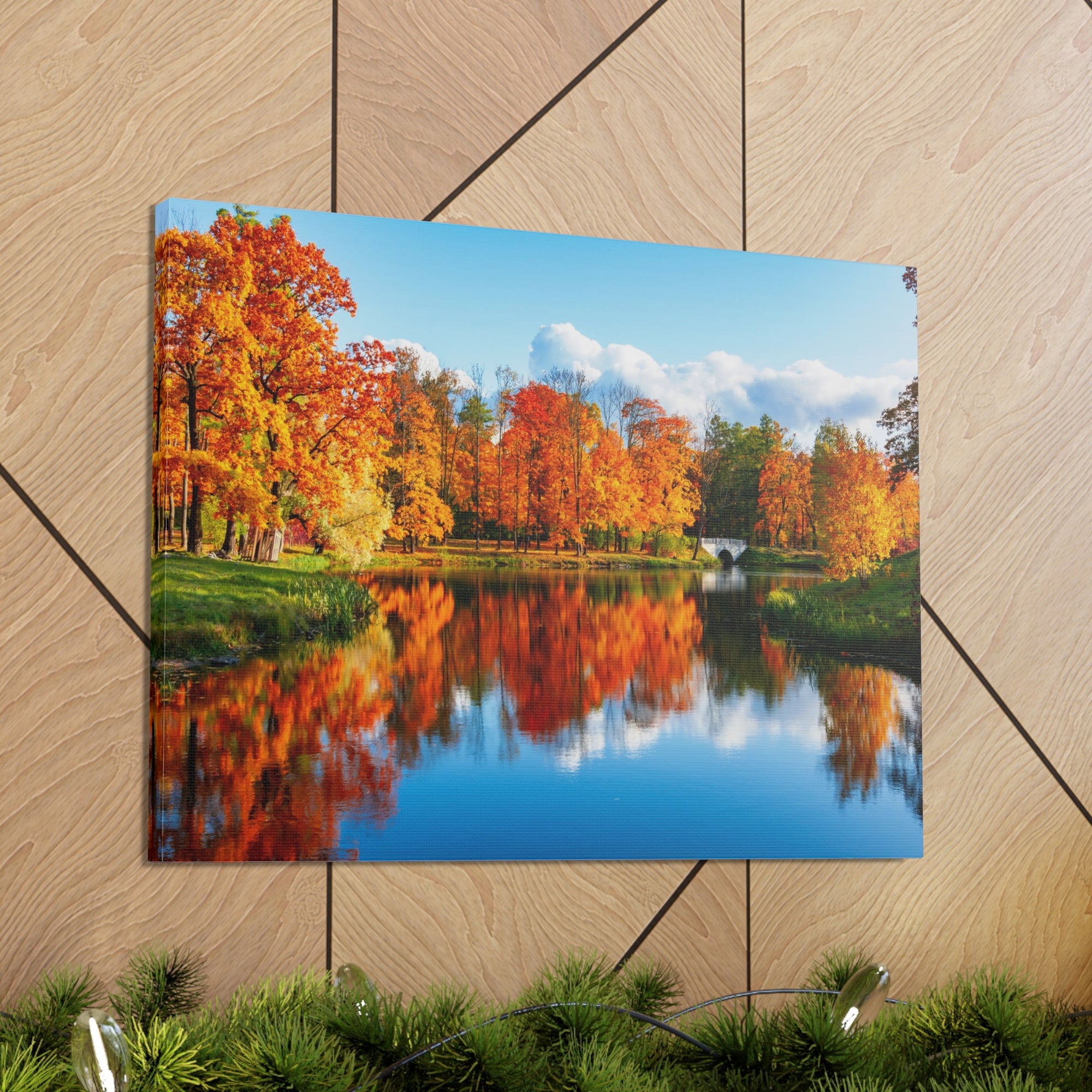 Autumn Fall Forest Orange Leaves Lake Nature Wilderness Photography Canvas Wall Art for Home Decor Ready-to-Hang-Express Your Love Gifts