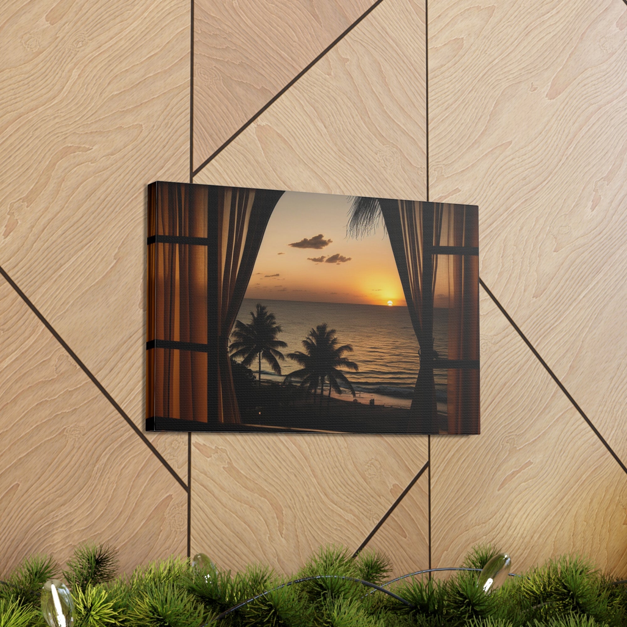 Beautiful View Sunset Sea Open Window Ocean Canvas Wall Art for Home Decor Ready-to-Hang-Express Your Love Gifts