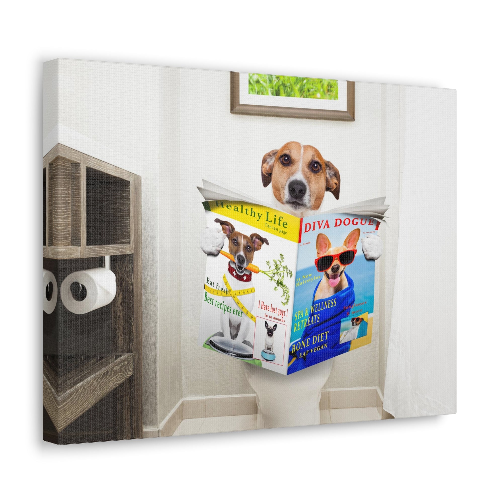 Jack Russell Terrier Reading Magazine On Toilet Funny Canvas Wall Art for Home Decor Ready-to-Hand-Express Your Love Gifts