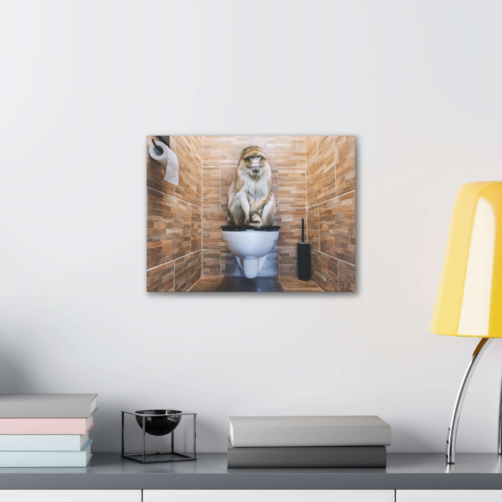 Macaque Ape Sitting On Toilet Funny Canvas Wall Art for Home Decor Ready-to-Hand-Express Your Love Gifts