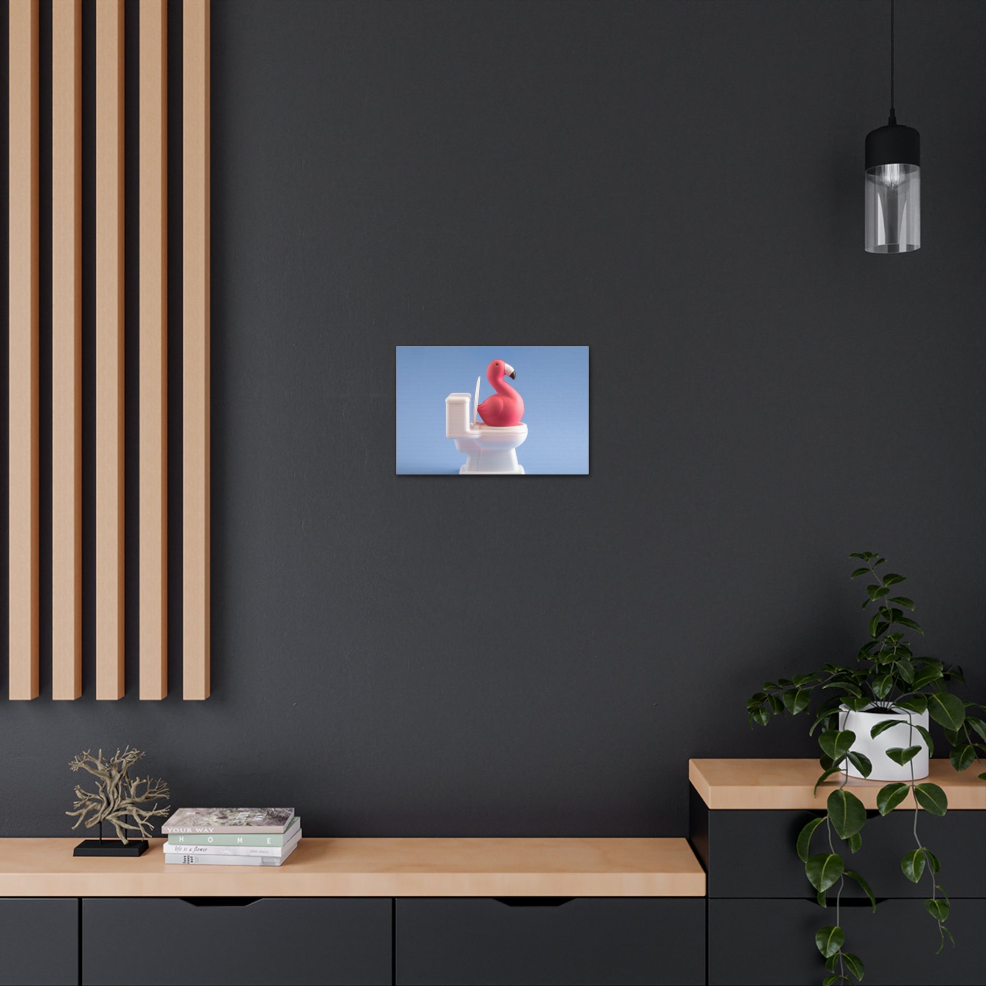 Cute Pink Flamingo Sitting On Toilet Funny Canvas Wall Art for Home Decor Ready-to-Hand-Express Your Love Gifts