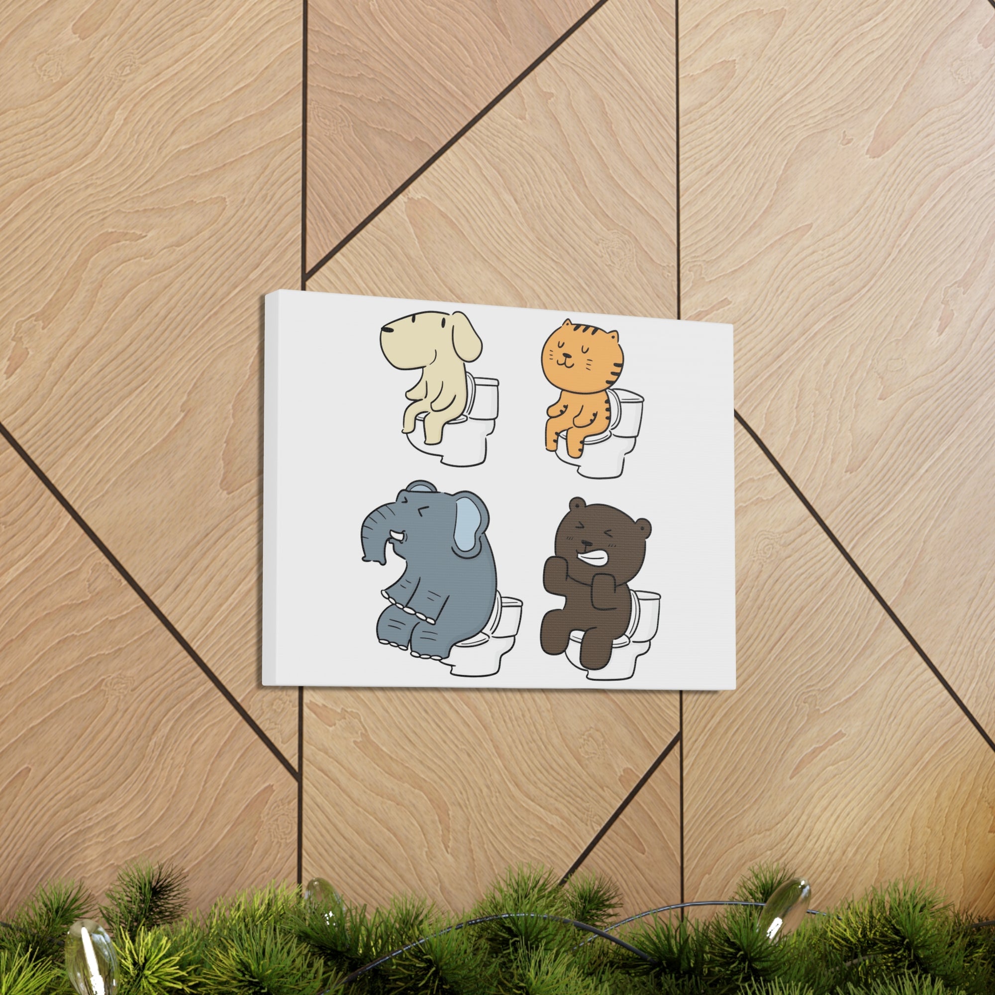 Set Of Animals Sitting On Toilet Funny Canvas Wall Art for Home Decor Ready-to-Hand-Express Your Love Gifts