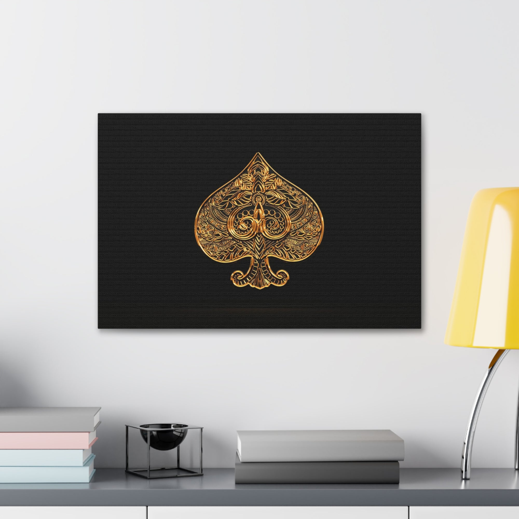 3D Gold Spades Playing Card Canvas Wall Art for Home Decor Ready-to-Hang-Express Your Love Gifts