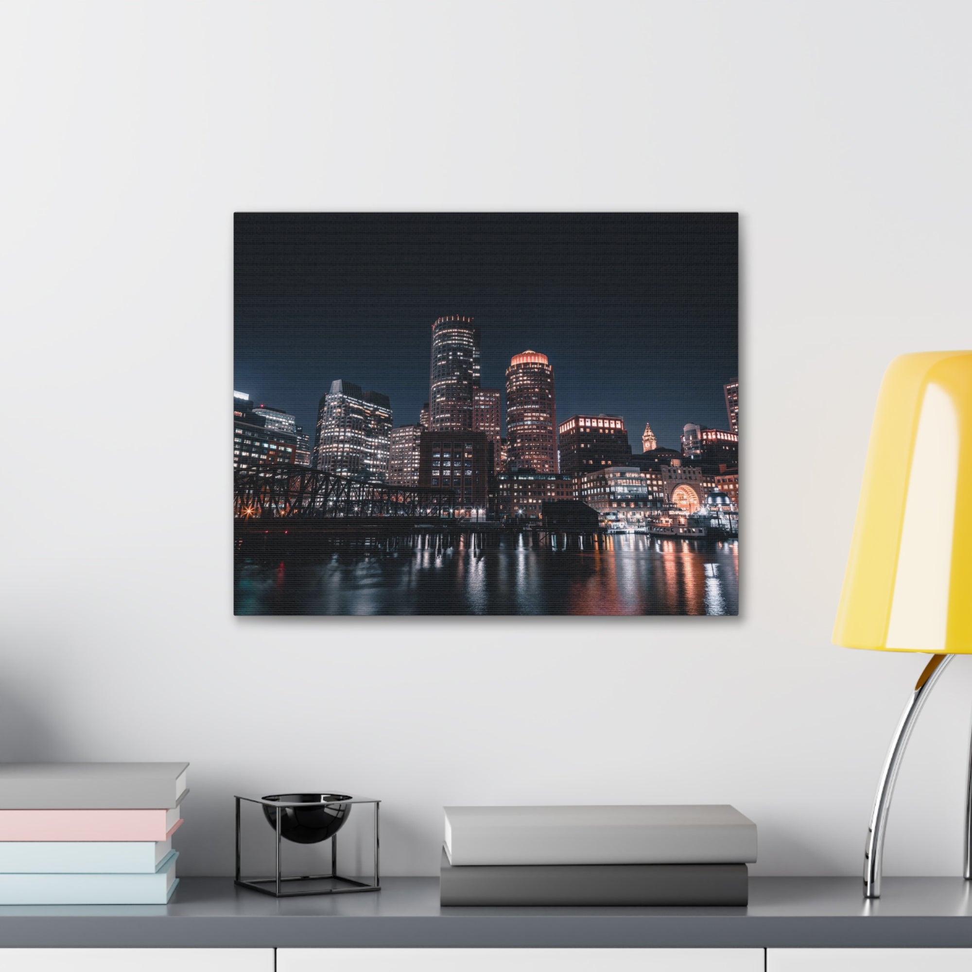 Boston Night Skyline Canvas Artwork High-Quality Breathtaking Stunning Cityscape for Home Decor Ready to Hang-Express Your Love Gifts