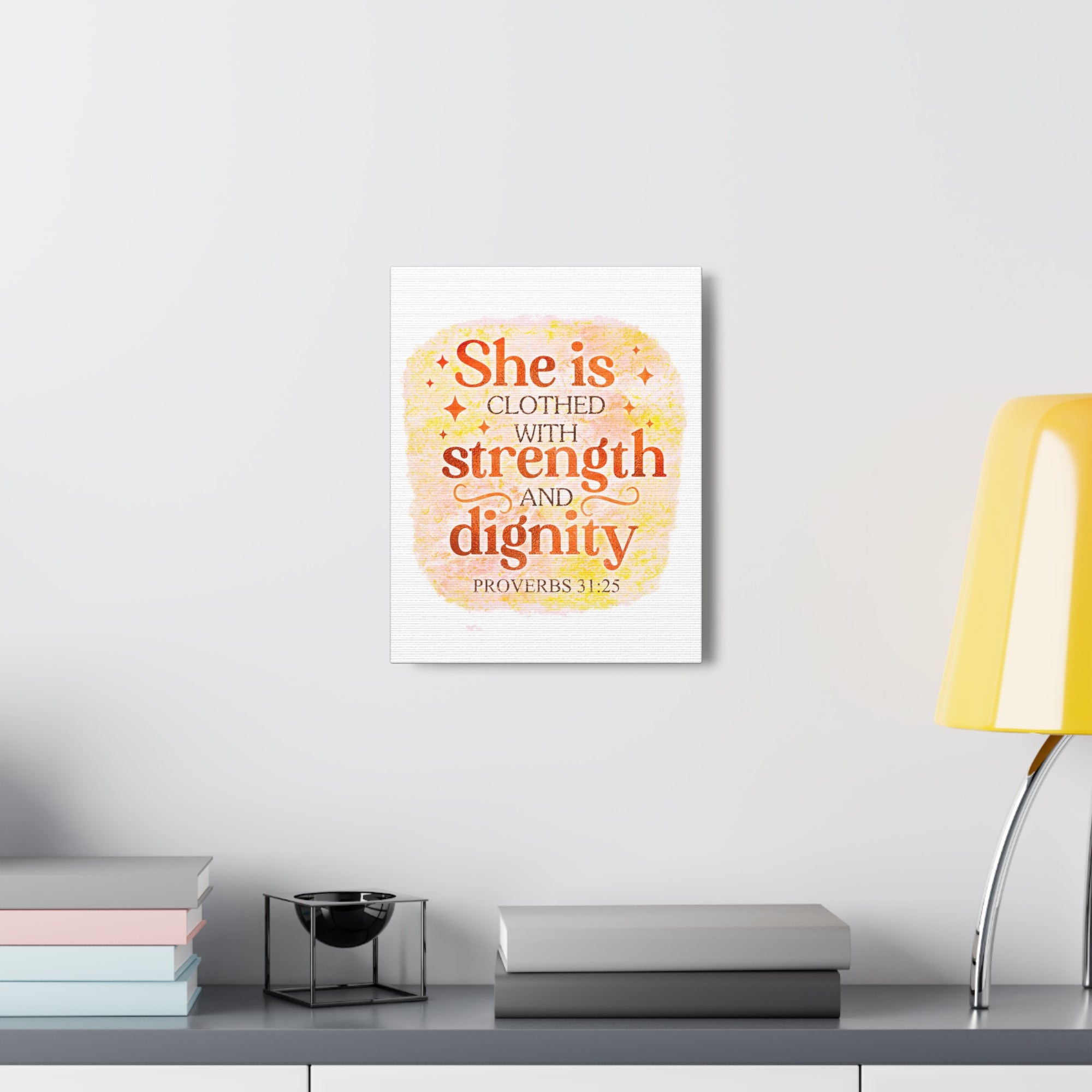 Scripture Walls Proverbs 31:25 Strength and Dignity Bible Verse Canvas Christian Wall Art Ready to Hang Unframed-Express Your Love Gifts