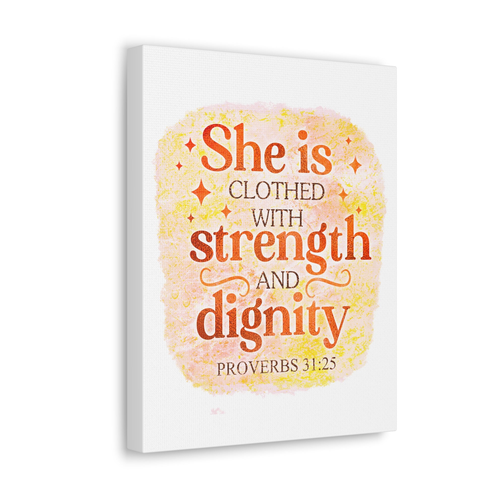 Scripture Walls Proverbs 31:25 Strength and Dignity Bible Verse Canvas Christian Wall Art Ready to Hang Unframed-Express Your Love Gifts