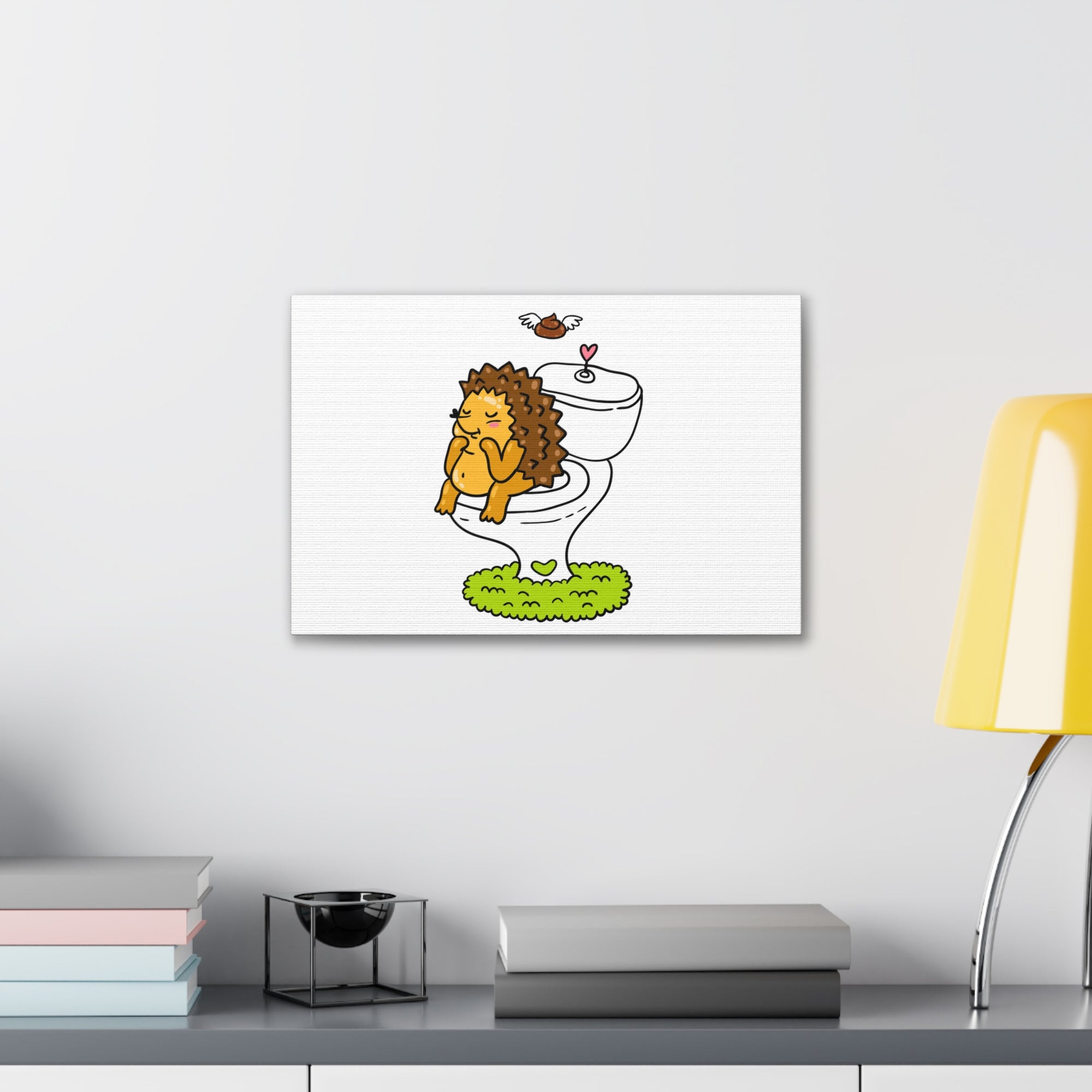 Cute Little Hedgehog Sitting On Toilet Funny Canvas Wall Art for Home Decor Ready-to-Hand-Express Your Love Gifts