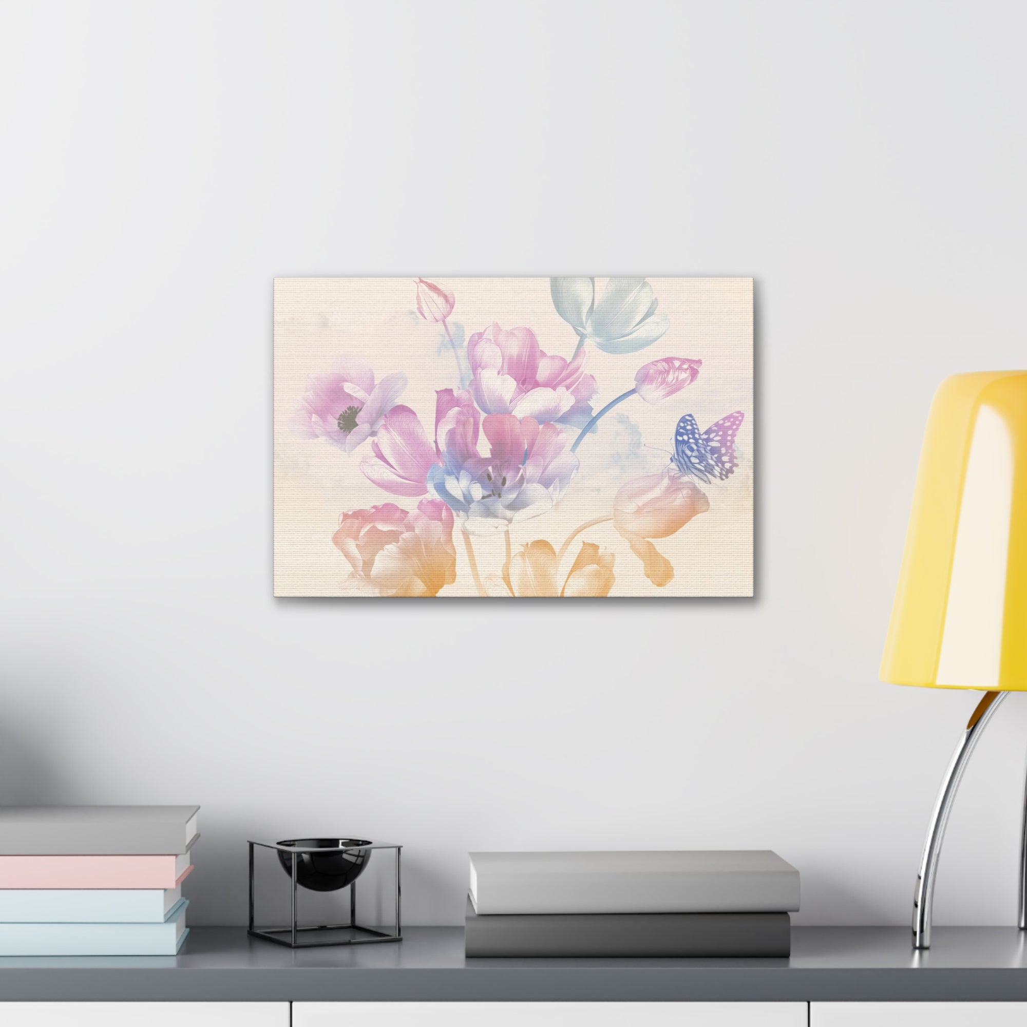 Bouquet Of Spring Garden Tulips And Butterflies Flower Canvas Wall Art for Home Decor Ready-to-Hang-Express Your Love Gifts