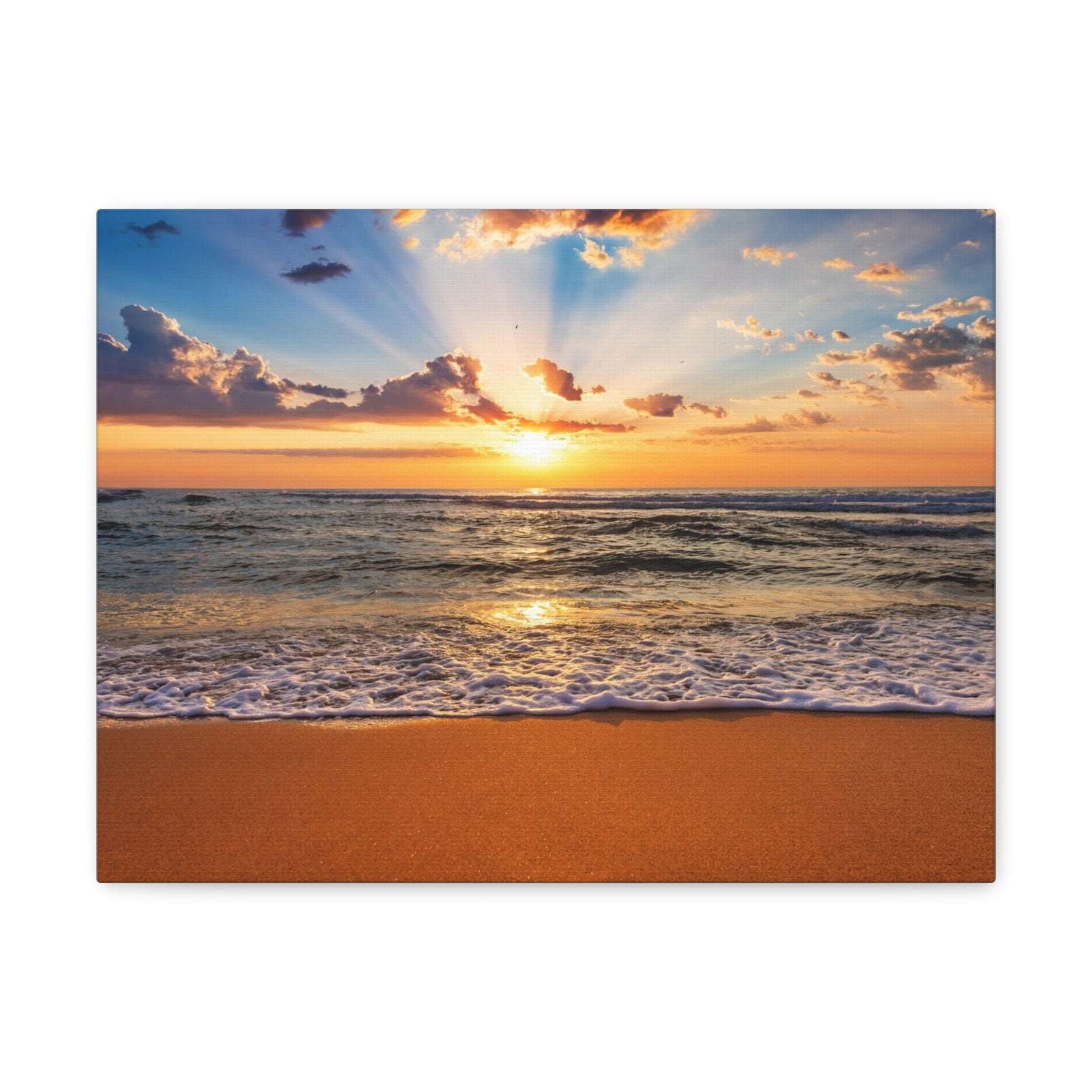 Beach Sunrise Deep Blue Sky Ocean Canvas Wall Art for Home Decor Ready-to-Hang-Express Your Love Gifts