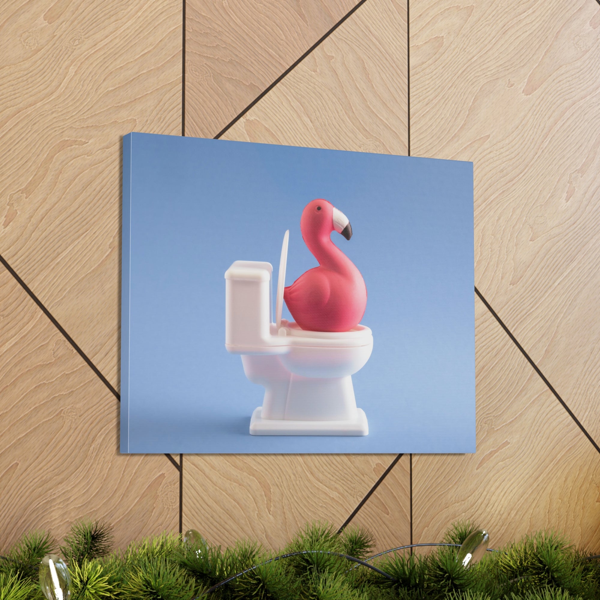 Cute Pink Flamingo Sitting On Toilet Funny Canvas Wall Art for Home Decor Ready-to-Hand-Express Your Love Gifts