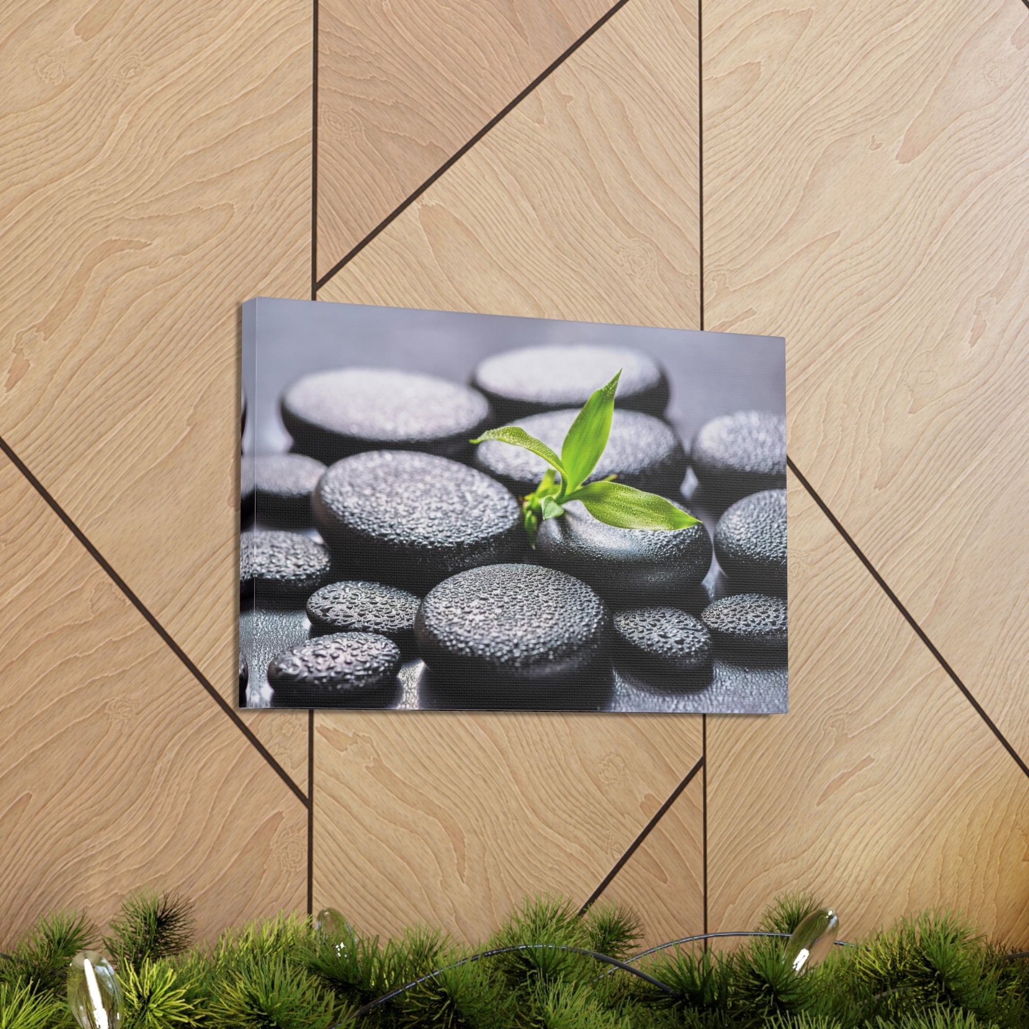 Bamboo on Zen Stones Forest Floral Nature Photography Canvas Wall Art for Home Decor Ready-to-Hang-Express Your Love Gifts