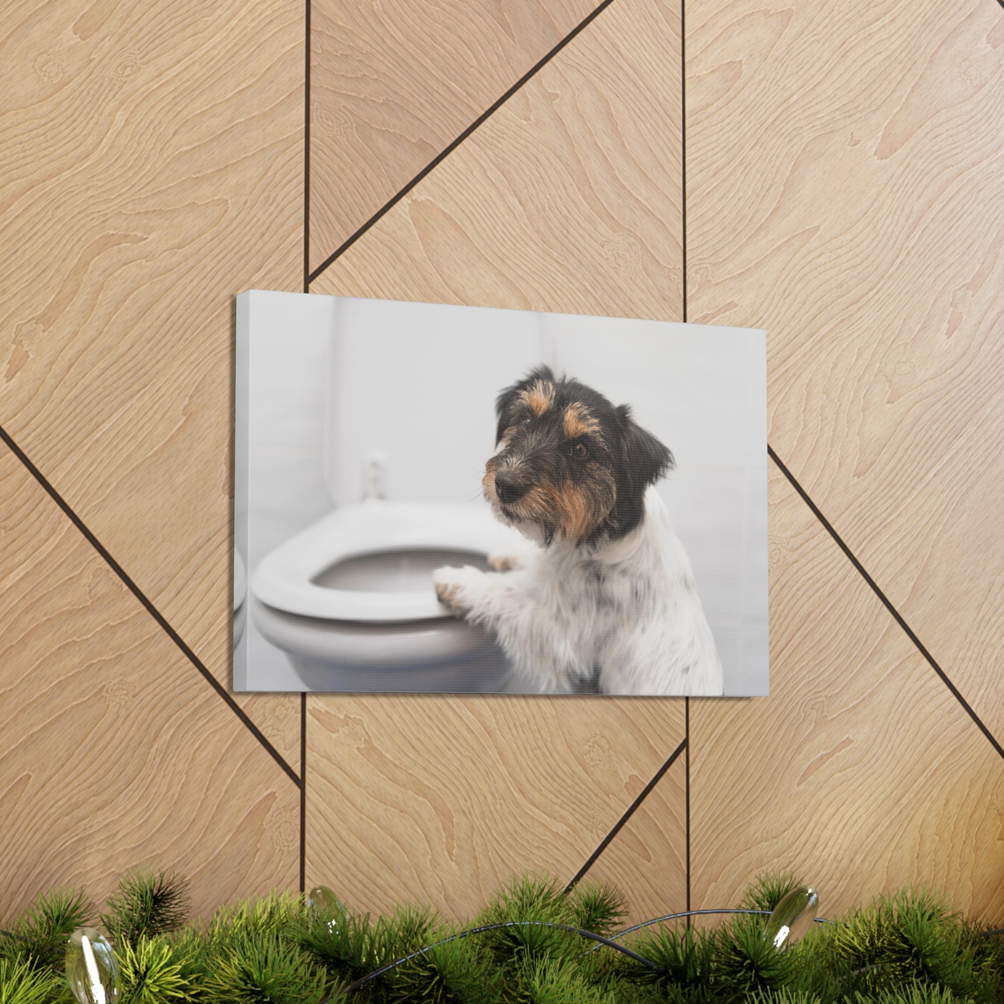 Jack Russell Terrier Standing On Toilet Funny Canvas Wall Art for Home Decor Ready-to-Hand-Express Your Love Gifts