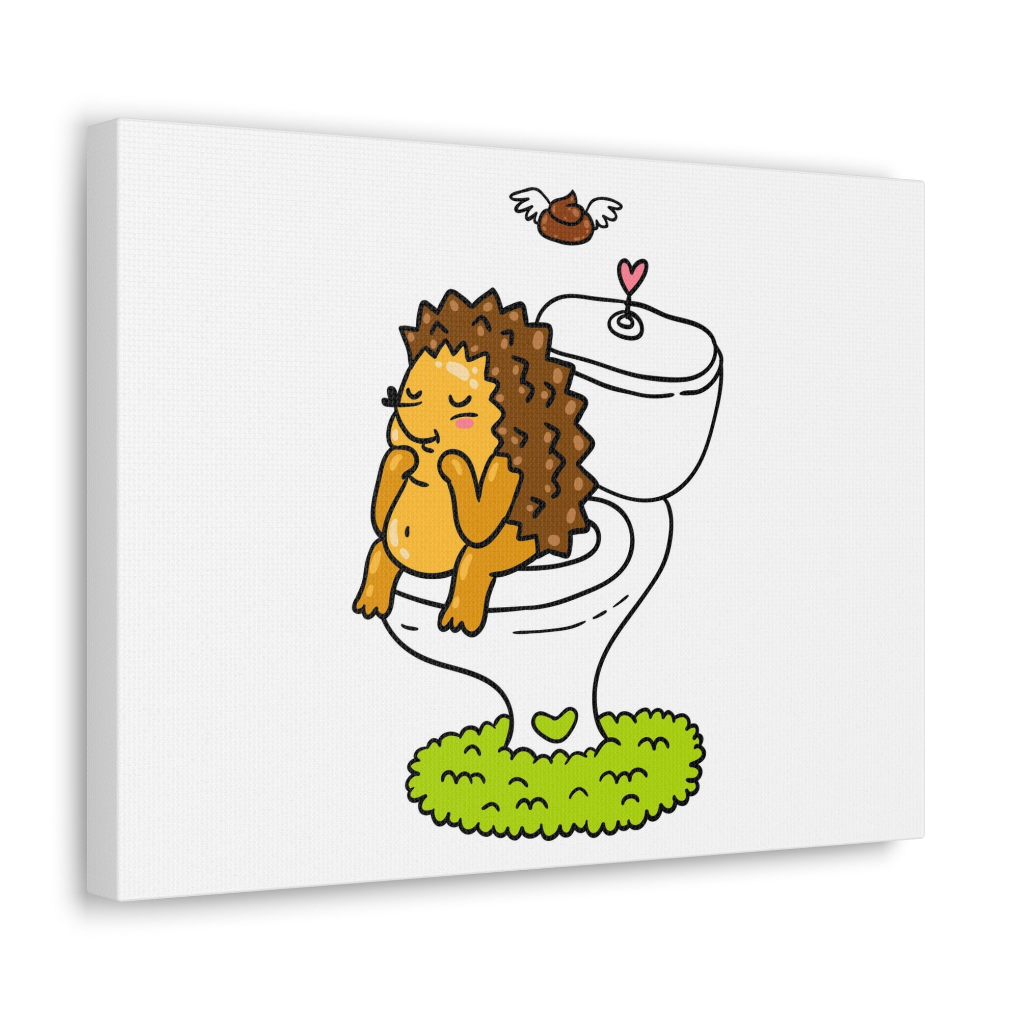 Cute Little Hedgehog Sitting On Toilet Funny Canvas Wall Art for Home Decor Ready-to-Hand-Express Your Love Gifts