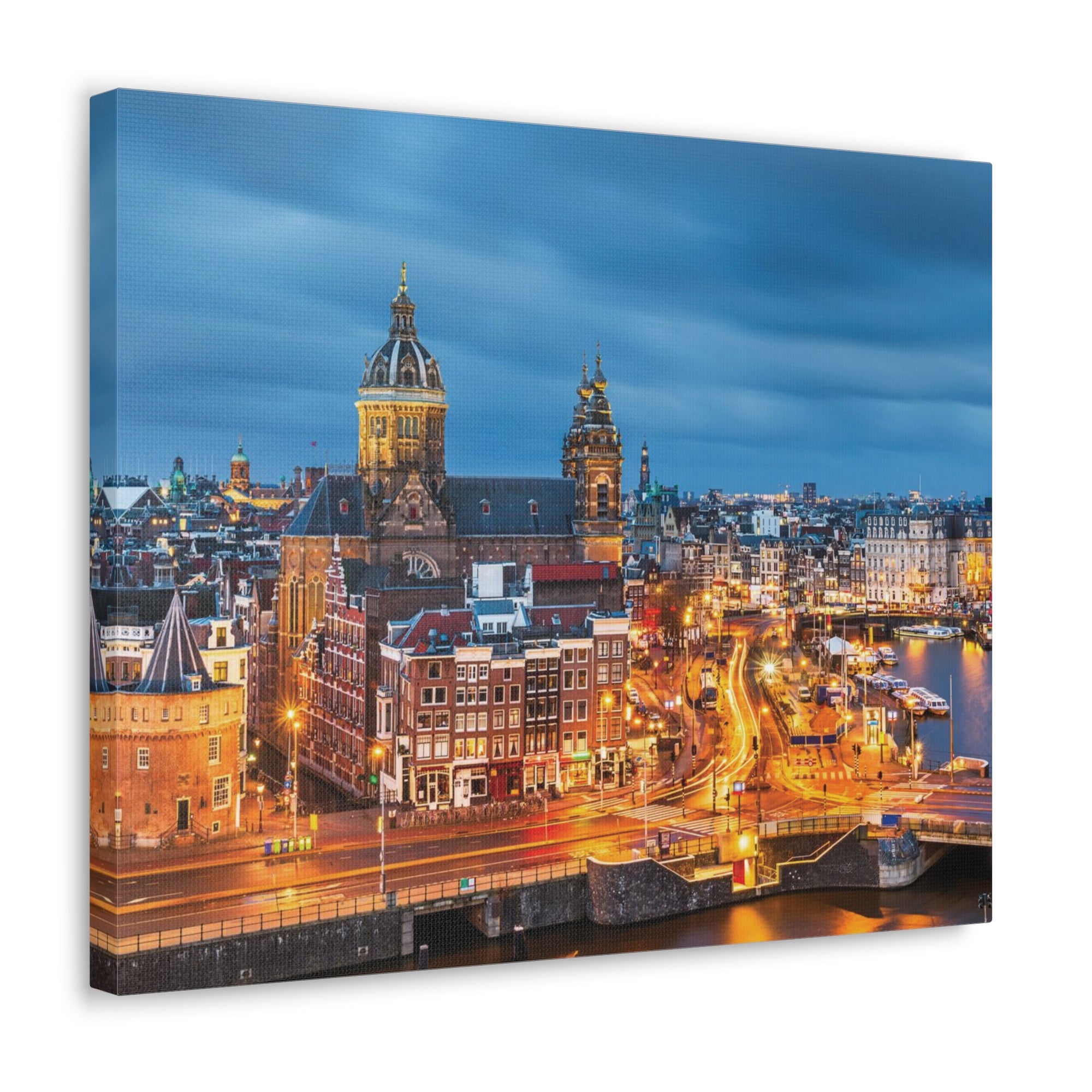 Amsterdam Night Skyline Canvas Artwork High-Quality Breathtaking Stunning Cityscape for Home Decor Ready to Hang-Express Your Love Gifts