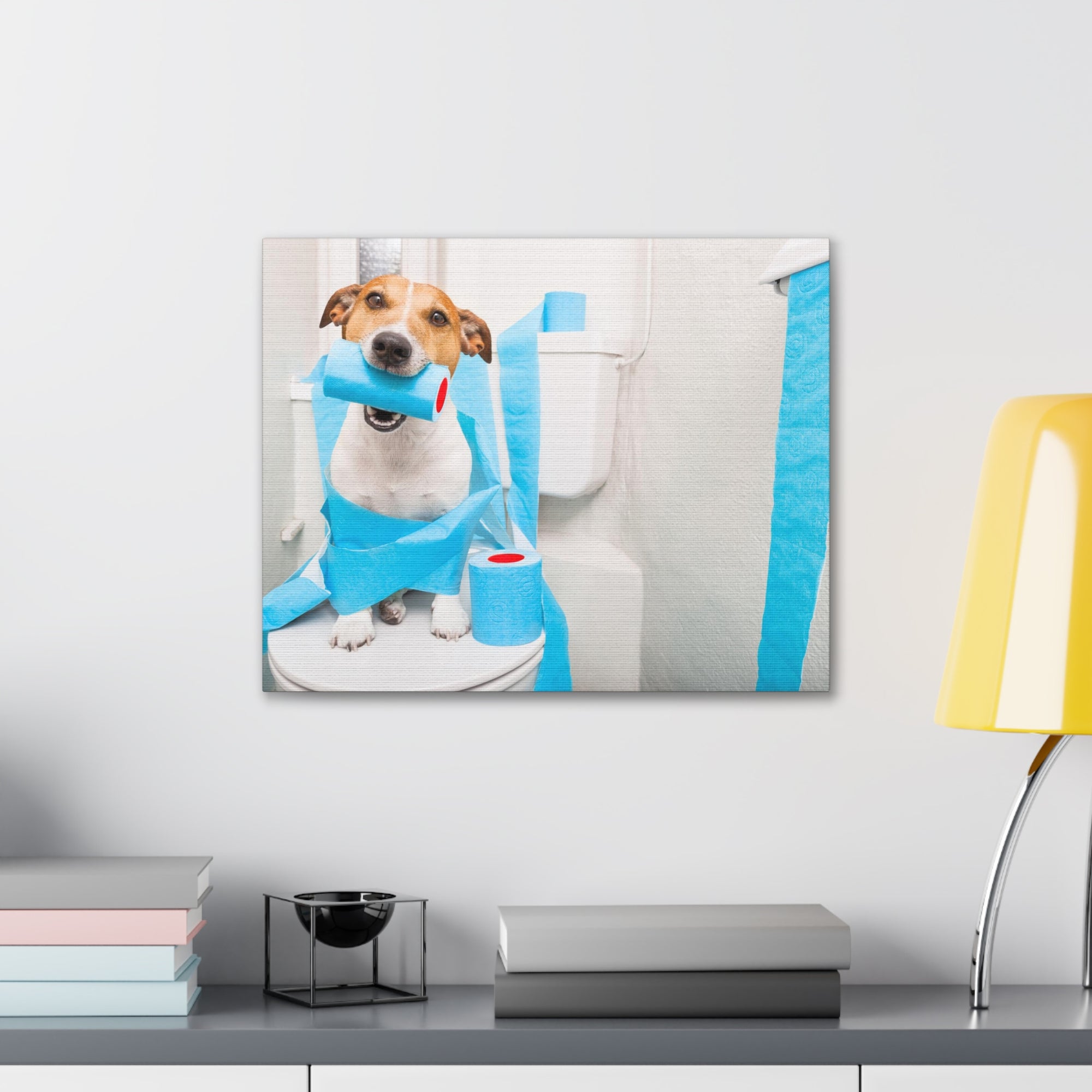 Jack Russell Terrier Sitting On Toilet Funny Canvas Wall Art for Home Decor Ready-to-Hand-Express Your Love Gifts