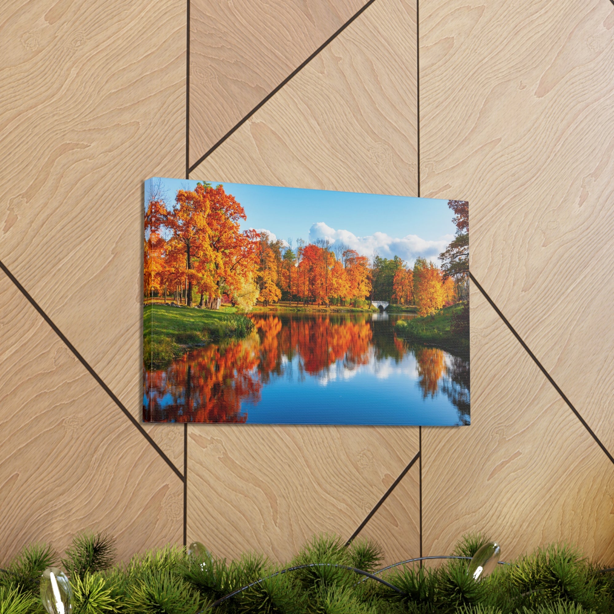 Autumn Fall Forest Orange Leaves Lake Nature Wilderness Photography Canvas Wall Art for Home Decor Ready-to-Hang-Express Your Love Gifts