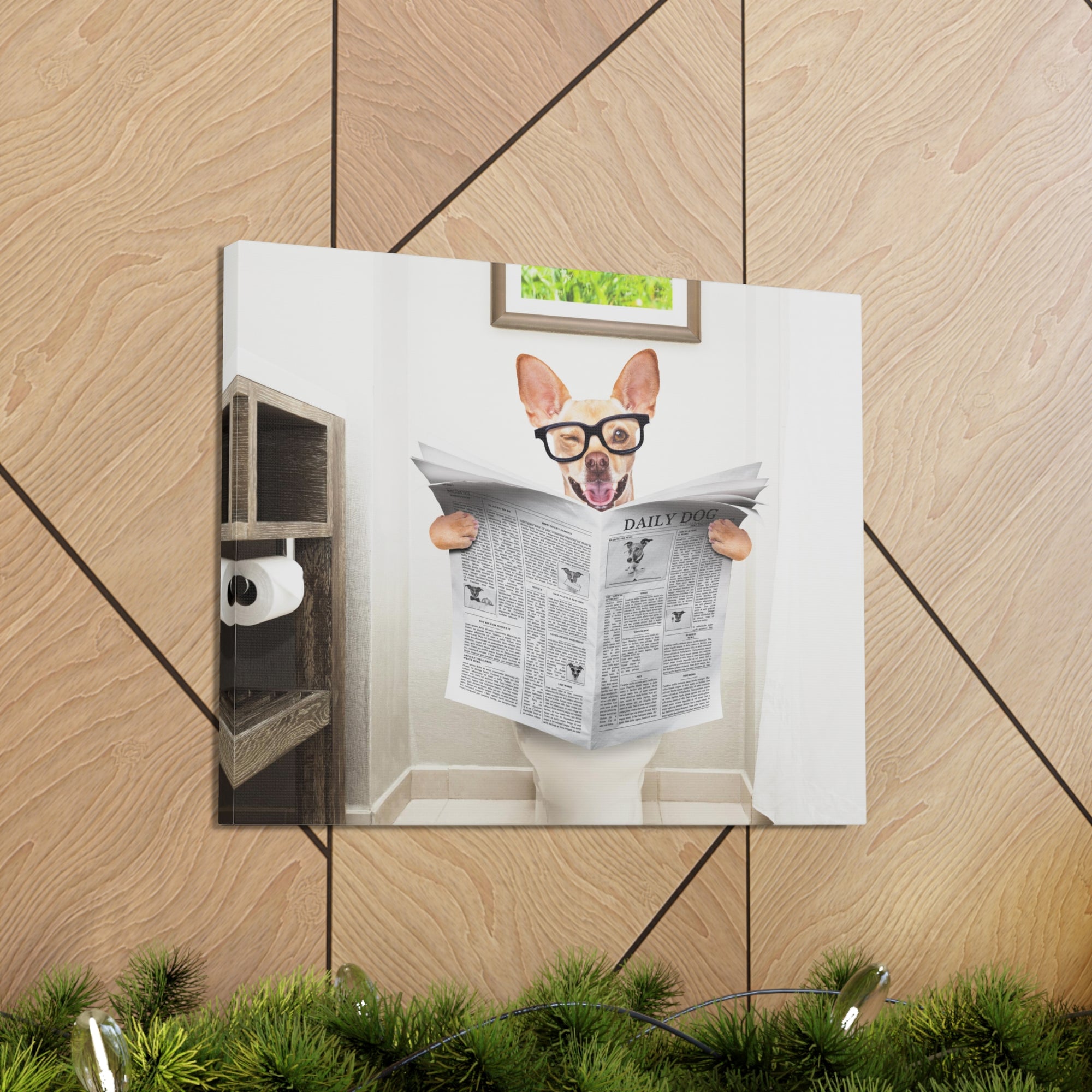 Funny Chihuahua Reading Newspaper On Toilet Funny Canvas Wall Art for Home Decor Ready-to-Hand-Express Your Love Gifts