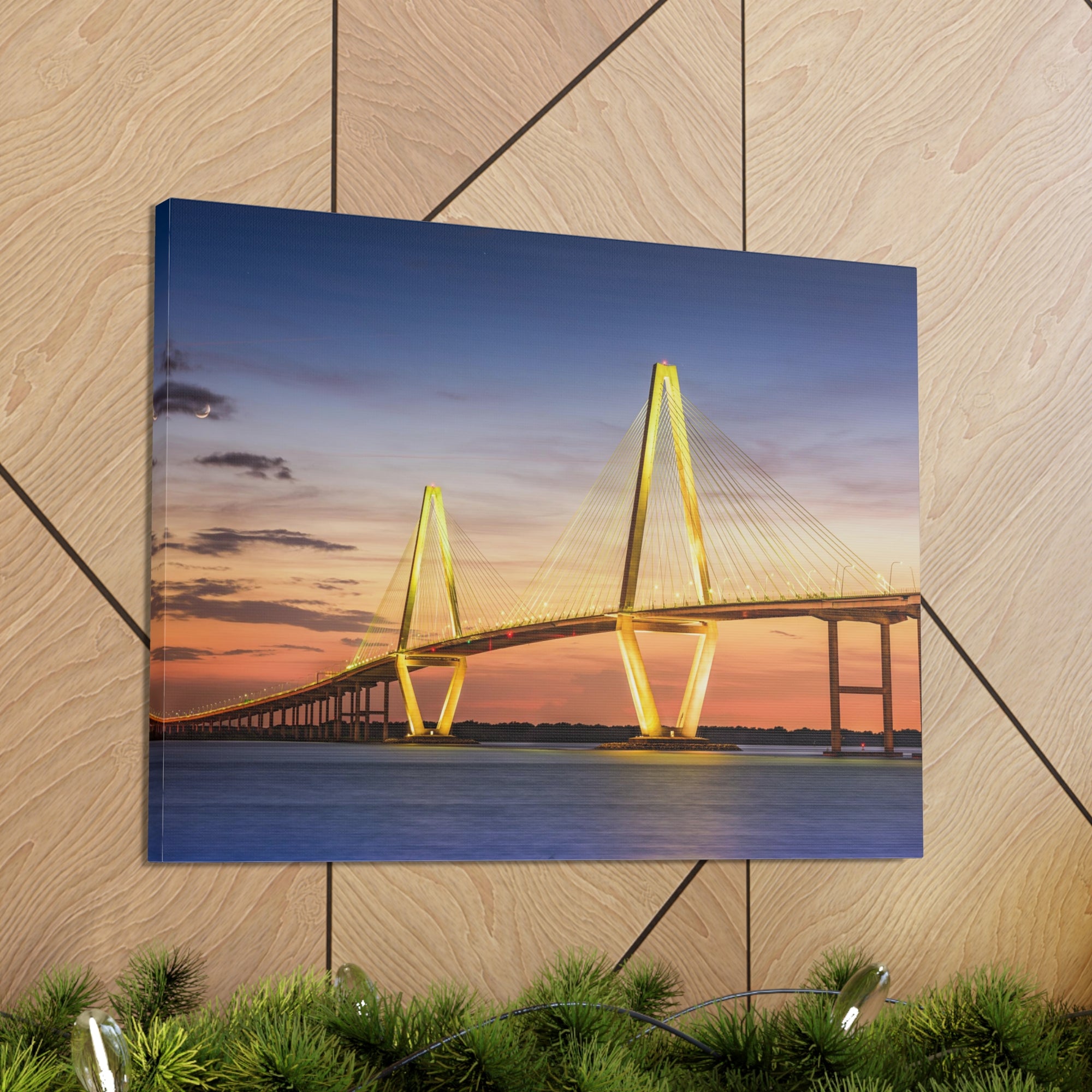 Arthur Ravenel River Bridge Charleston South Carolina Nature Wilderness Photography Canvas Wall Art for Home Decor Ready-to-Hang-Express Your Love Gifts