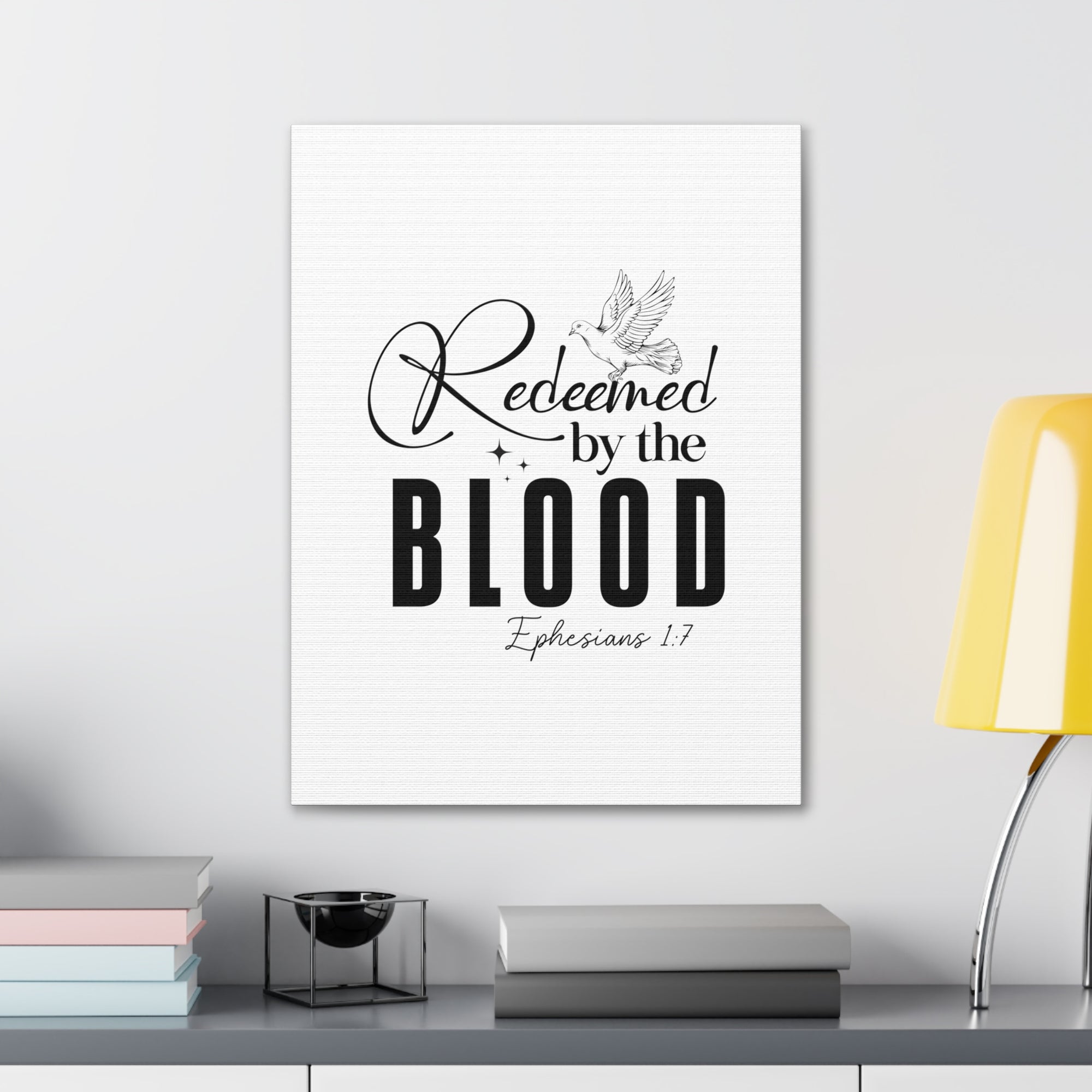 Scripture Walls Ephesians 1:7 Redeemed by Blood Bible Verse Canvas Christian Wall Art Ready to Hang Unframed-Express Your Love Gifts