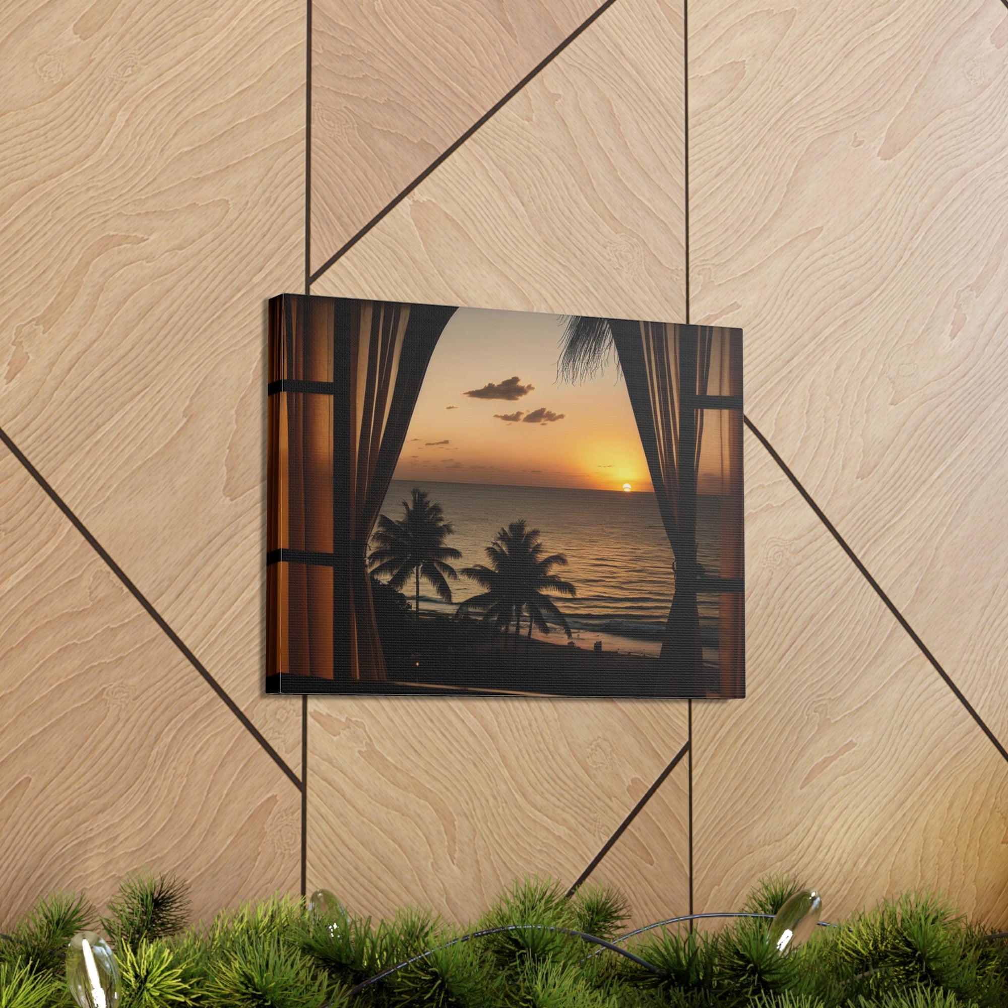 Beautiful View Sunset Sea Open Window Ocean Canvas Wall Art for Home Decor Ready-to-Hang-Express Your Love Gifts