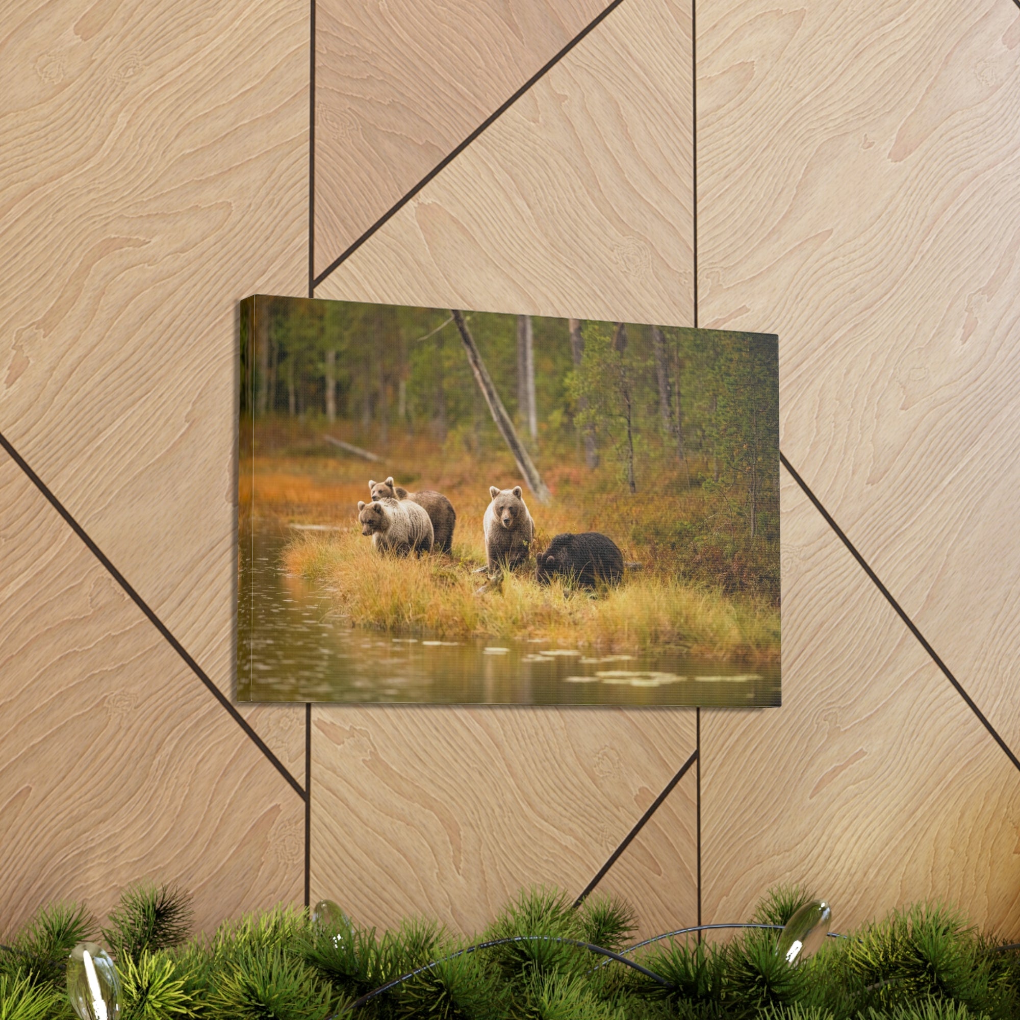 Bears In Spring Forest Nature Wilderness Photography Canvas Wall Art for Home Decor Ready-to-Hang-Express Your Love Gifts