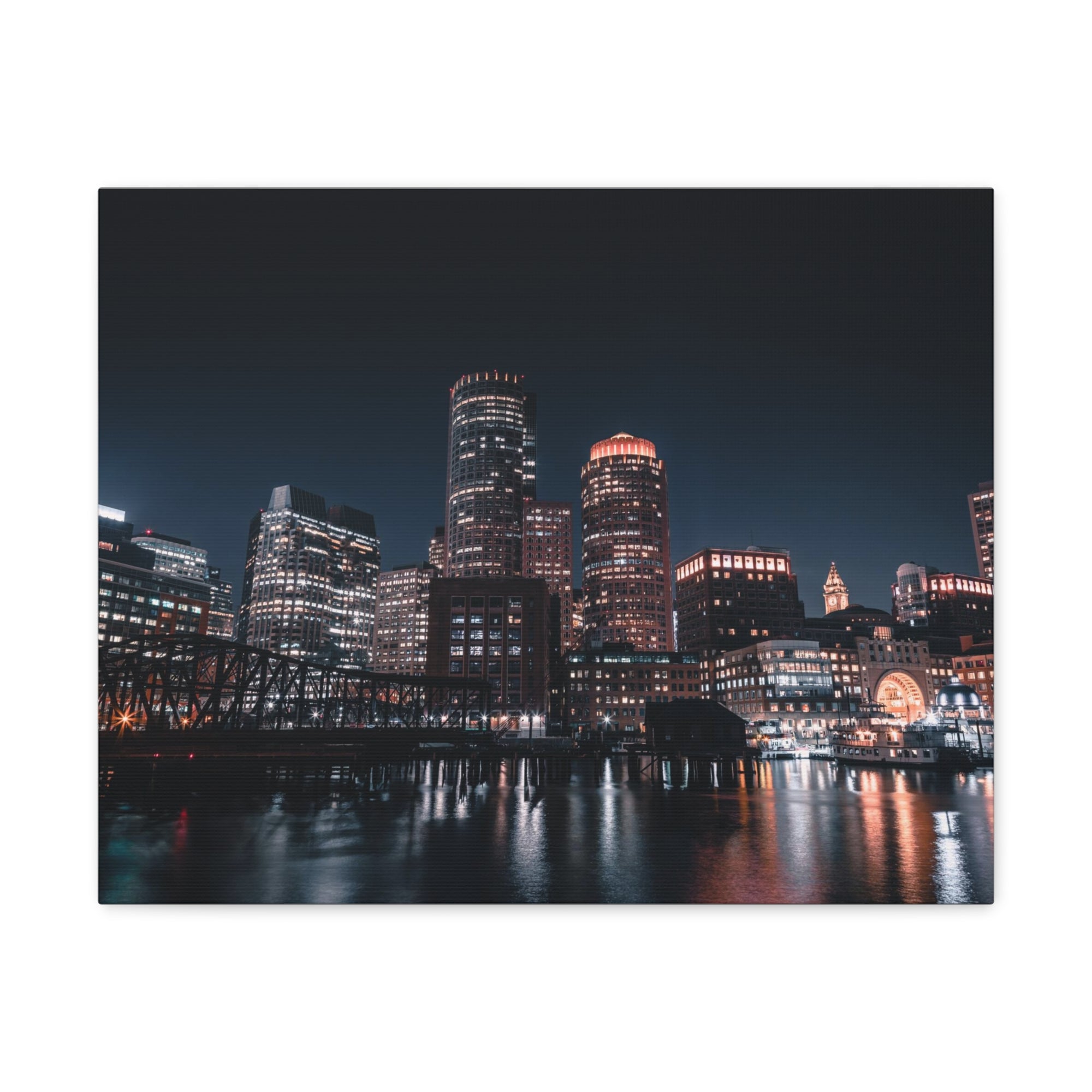 Boston Night Skyline Canvas Artwork High-Quality Breathtaking Stunning Cityscape for Home Decor Ready to Hang-Express Your Love Gifts