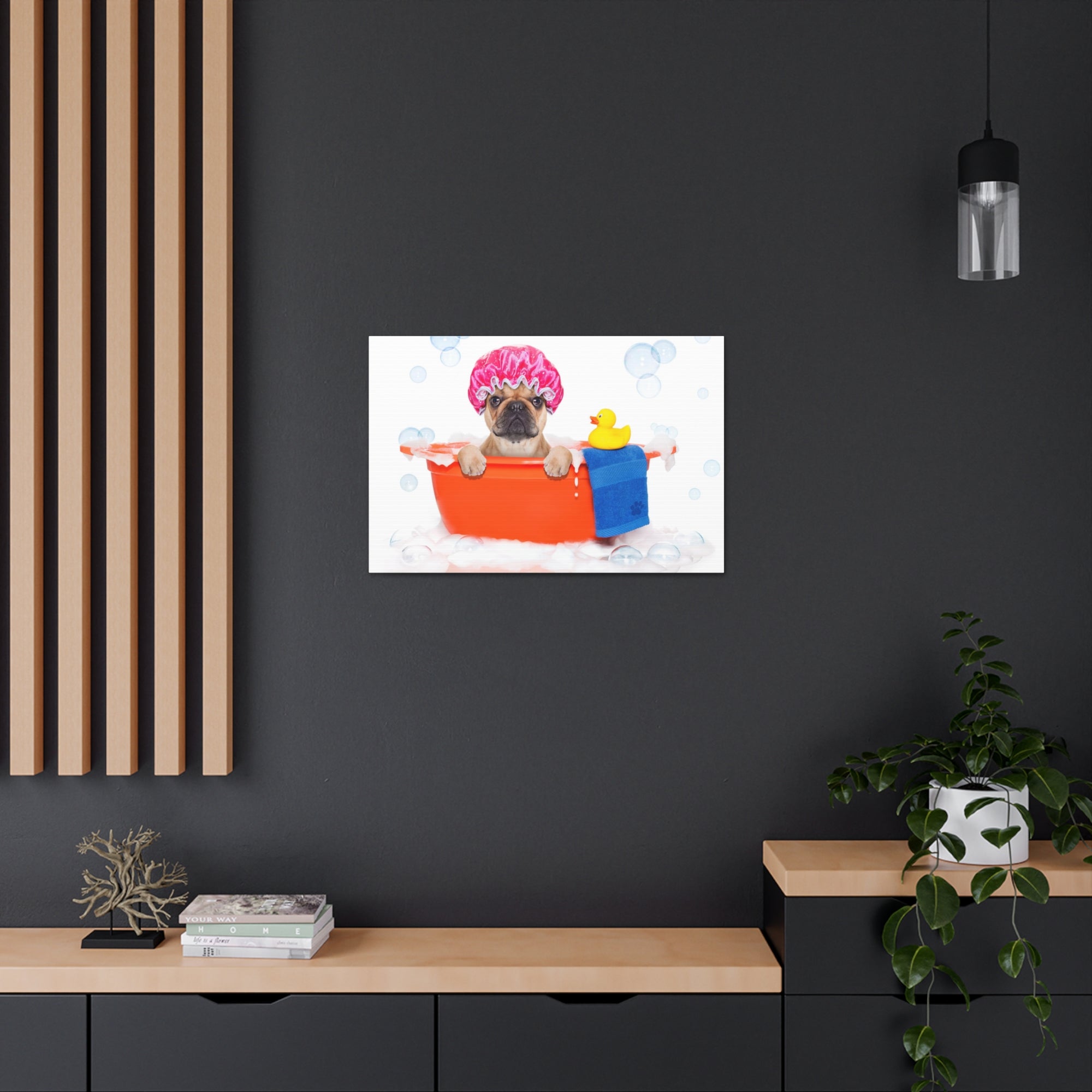 Funny French Bulldog Bathee Canvas Wall Art for Home Decor Ready-to-Hang-Express Your Love Gifts