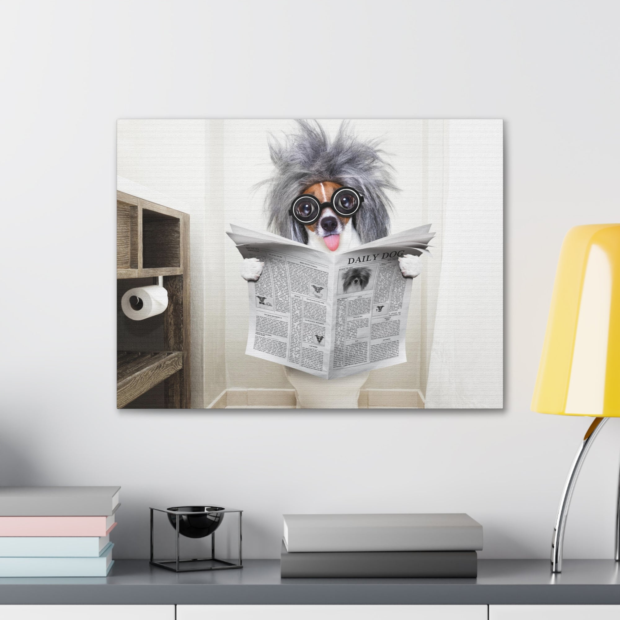 Smart Dumb Jack Russell Terrier Reading Newspaper On Toilet Funny Canvas Wall Art for Home Decor Ready-to-Hand-Express Your Love Gifts