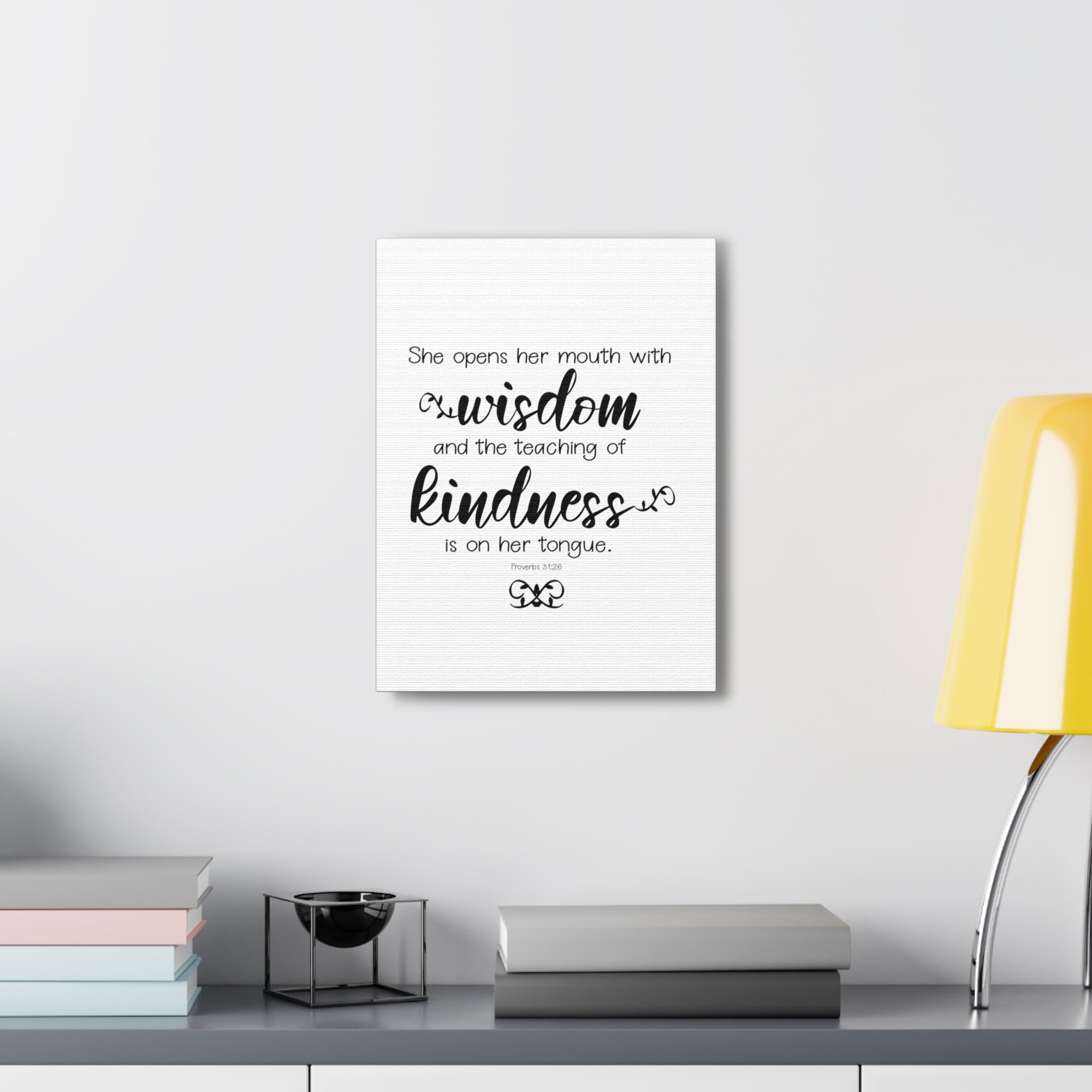 Scripture Walls Proverbs 31:26 Wisdom and Kindness Bible Verse Canvas Christian Wall Art Ready to Hang Unframed-Express Your Love Gifts