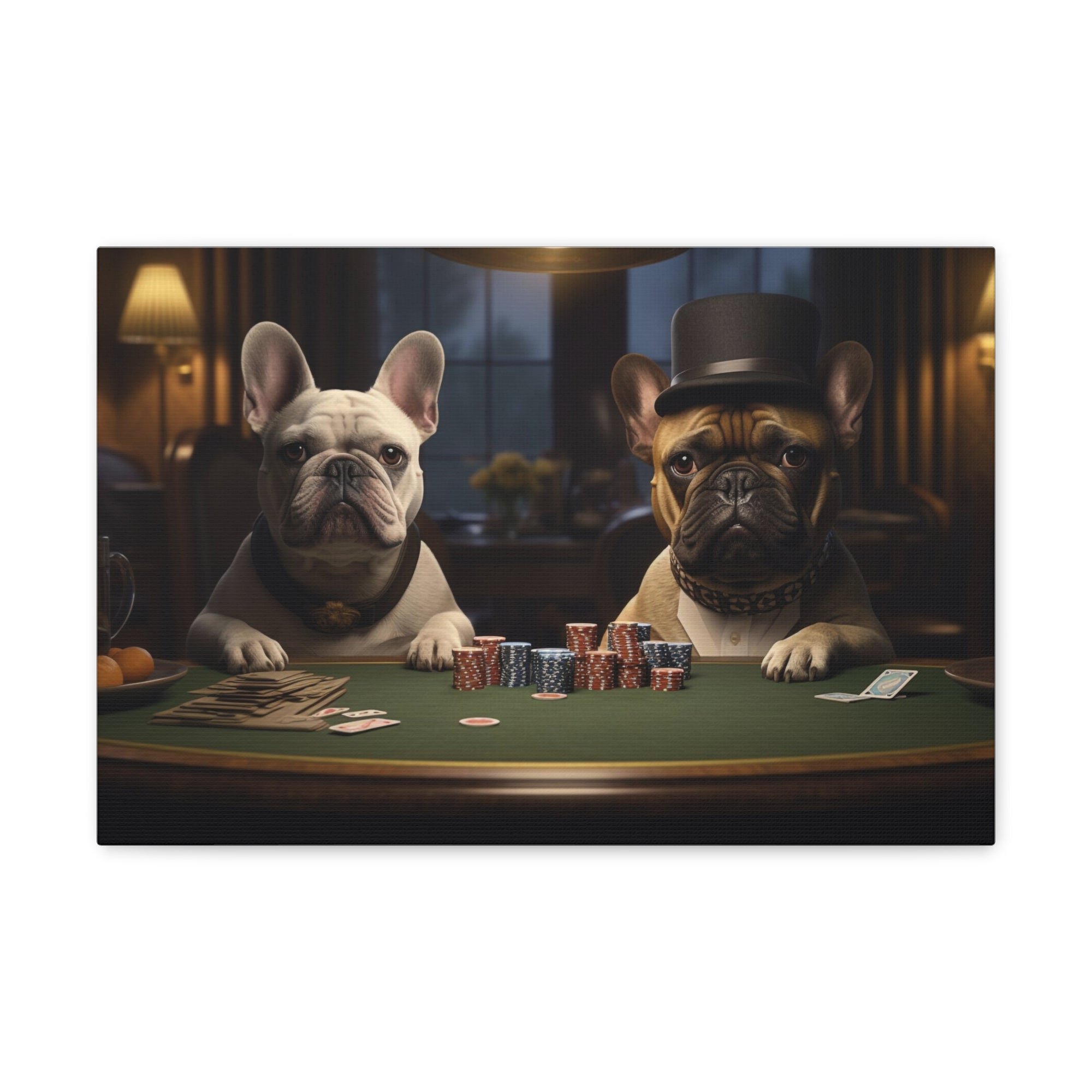 French Bulldogs Playing Poker Animals Playing Card Canvas Wall Art for Home Decor Ready-to-Hang-Express Your Love Gifts