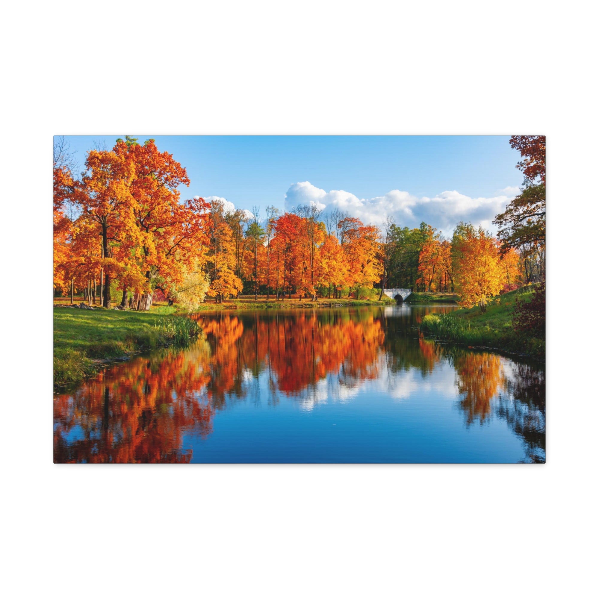 Autumn Fall Forest Orange Leaves Lake Nature Wilderness Photography Canvas Wall Art for Home Decor Ready-to-Hang-Express Your Love Gifts