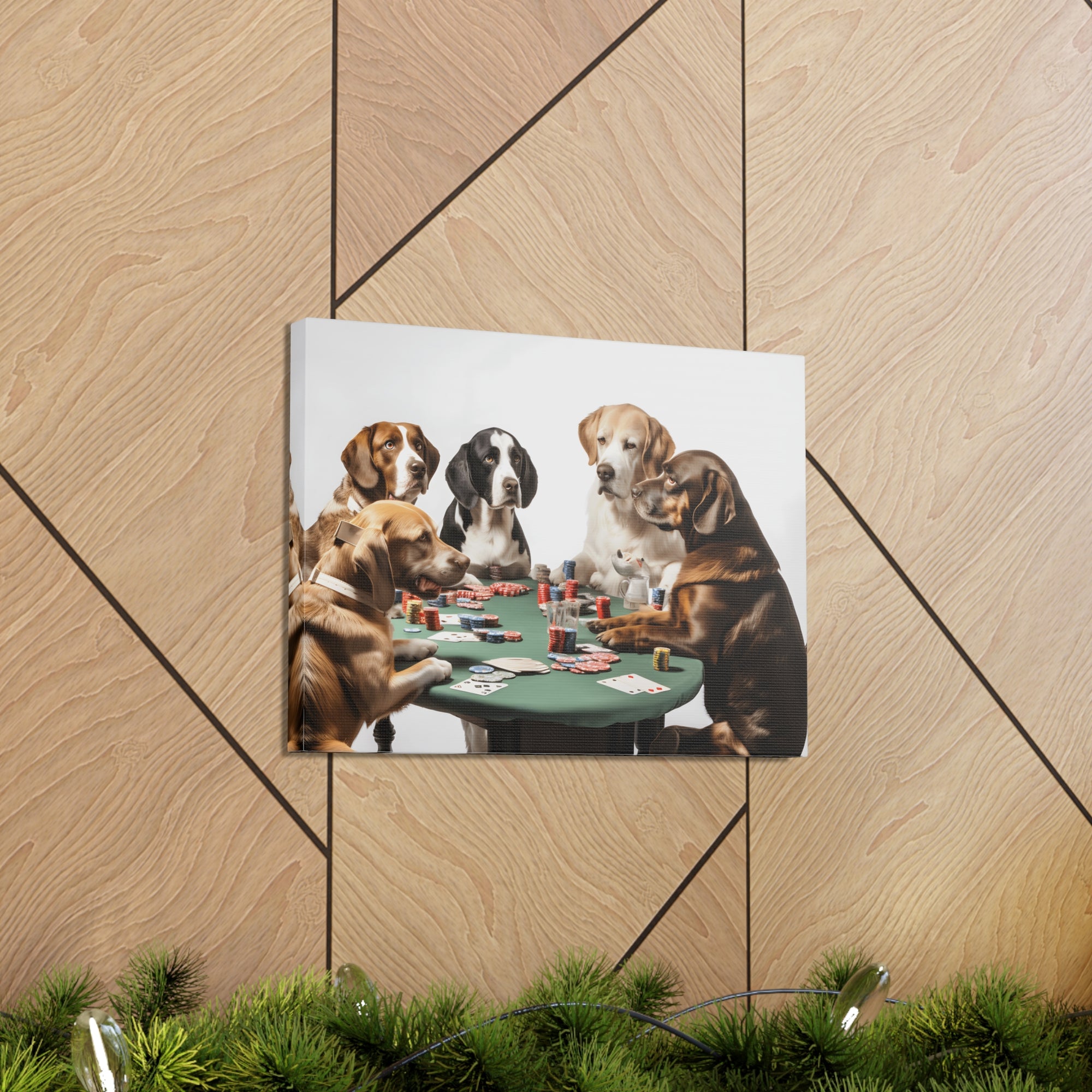 Dogs Playing Poker Funny Game Playing Card Canvas Wall Art for Home Decor Ready-to-Hang-Express Your Love Gifts