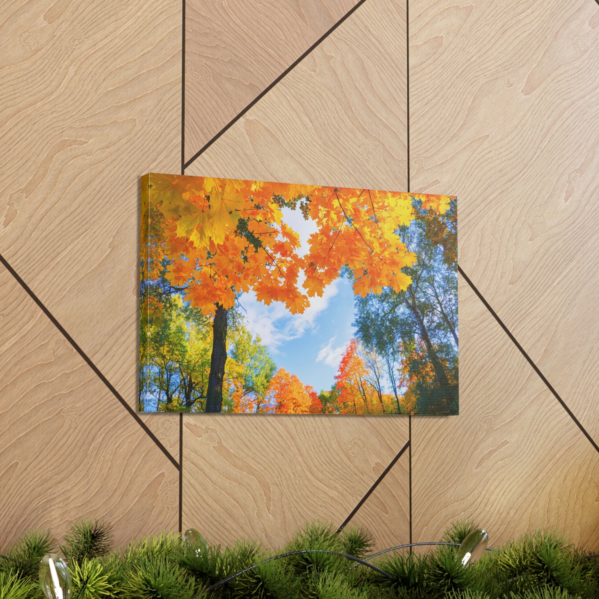 Autumn Tree With Orange Leaves Heart Nature Wilderness Photography Canvas Wall Art for Home Decor Ready-to-Hang-Express Your Love Gifts