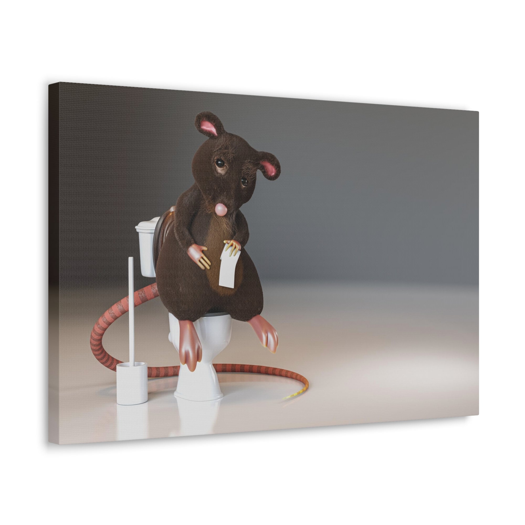 Cute Rat Holding Paper Roll Sitting On Toilet Funny Canvas Wall Art for Home Decor Ready-to-Hand-Express Your Love Gifts