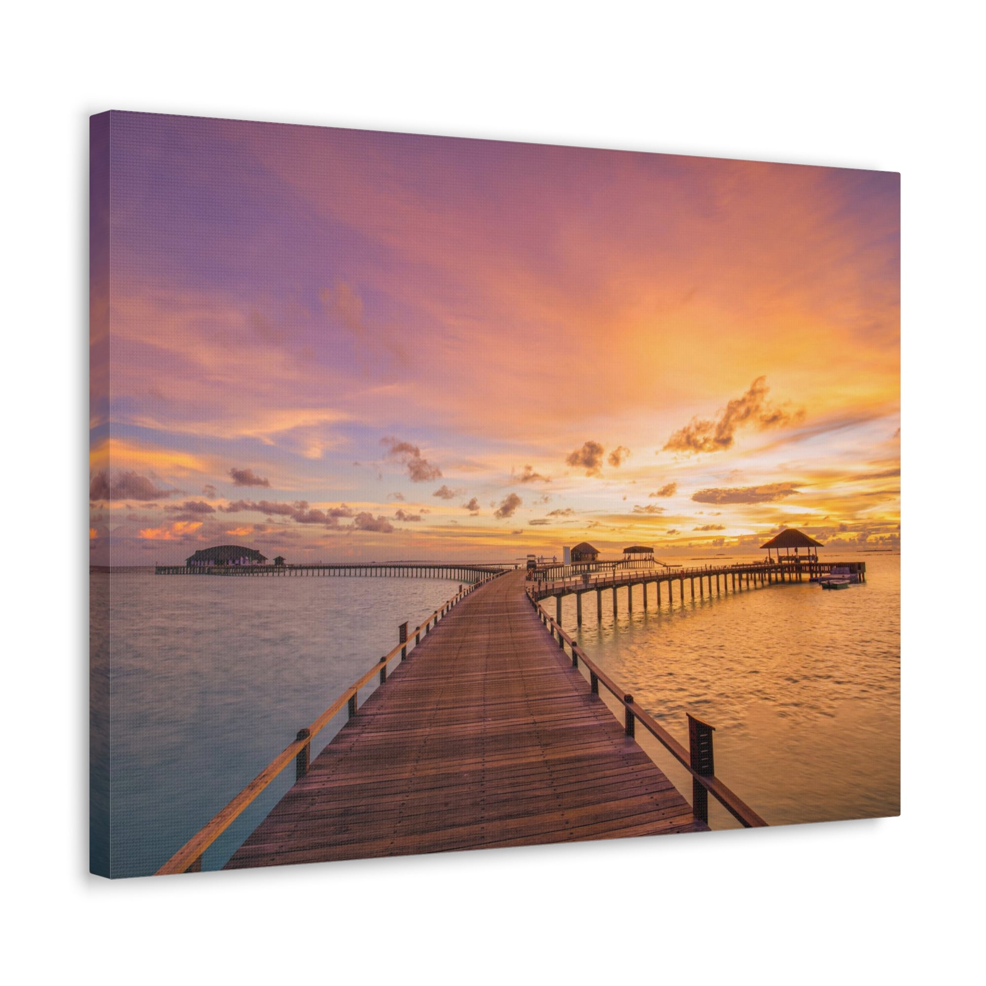 Beach Pier View Evening Nature Wilderness Photography Canvas Wall Art for Home Decor Ready-to-Hang-Express Your Love Gifts