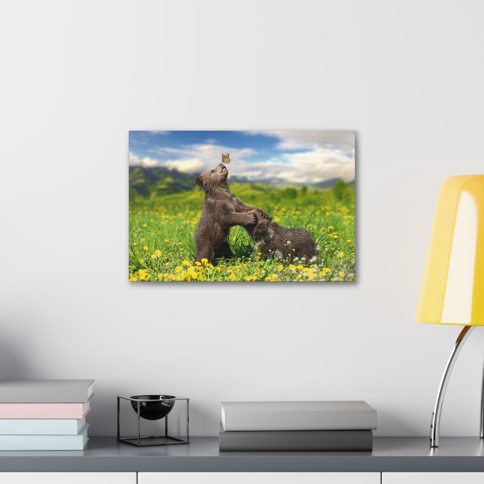 Black Bears in The Spring Nature Wilderness Photography Canvas Wall Art for Home Decor Ready-to-Hang-Express Your Love Gifts