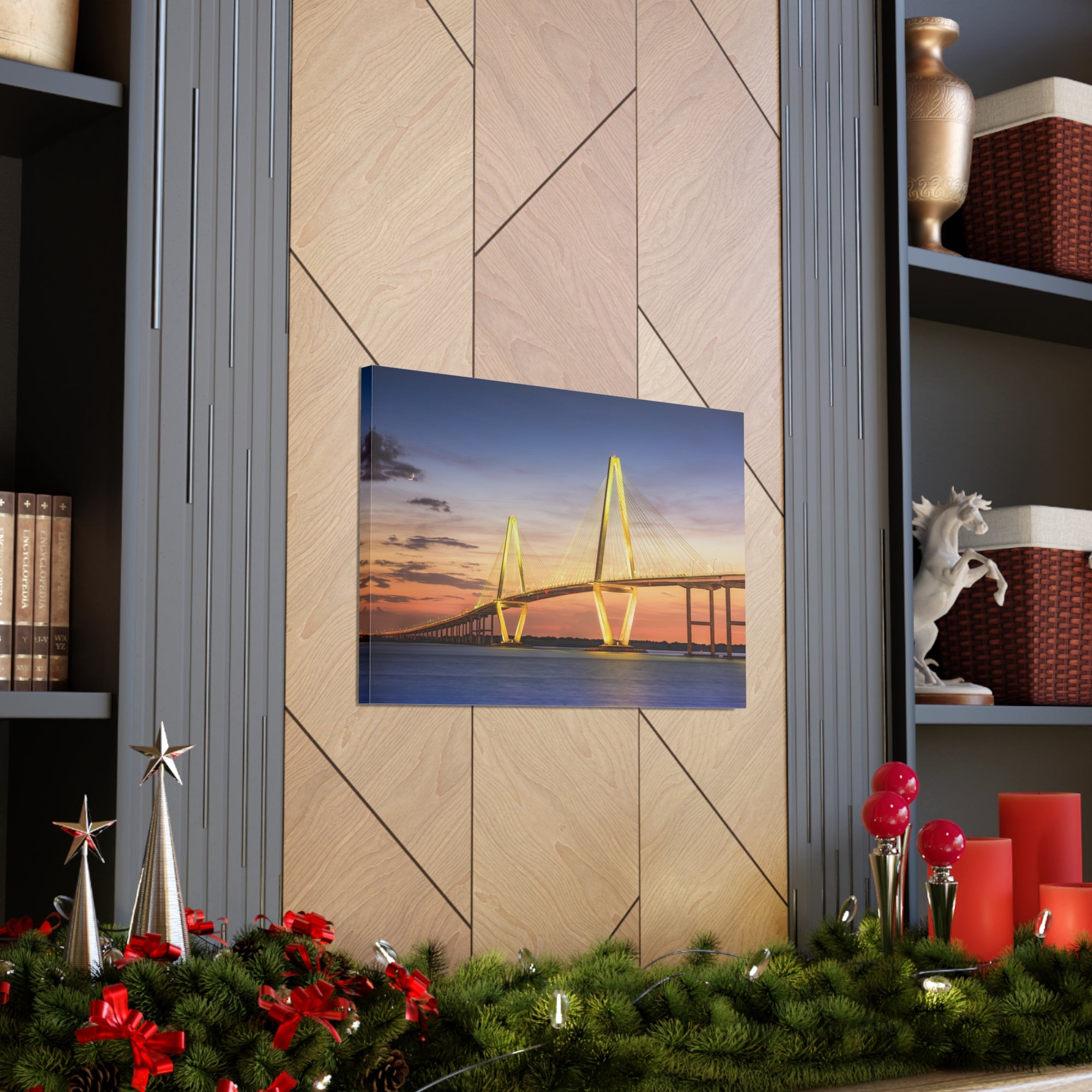 Arthur Ravenel River Bridge Charleston South Carolina Nature Wilderness Photography Canvas Wall Art for Home Decor Ready-to-Hang-Express Your Love Gifts