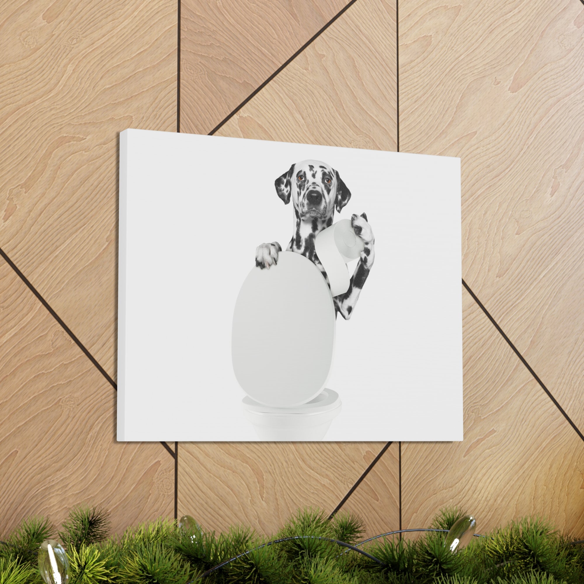 Dalmatian Holding Tissue Sitting On Toilet Funny Canvas Wall Art for Home Decor Ready-to-Hand-Express Your Love Gifts