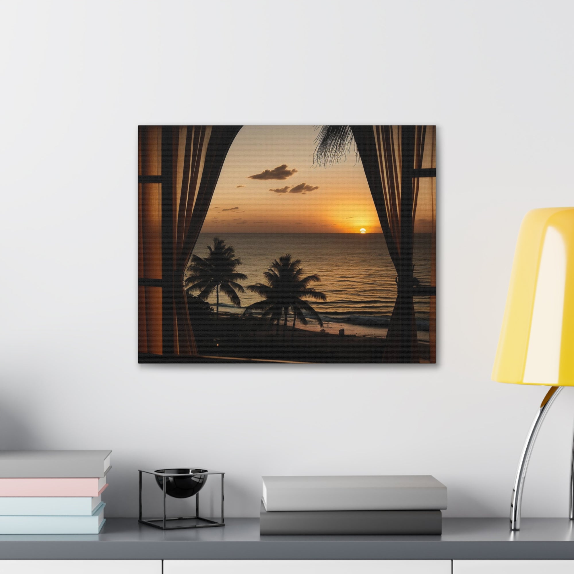 Beautiful View Sunset Sea Open Window Ocean Canvas Wall Art for Home Decor Ready-to-Hang-Express Your Love Gifts