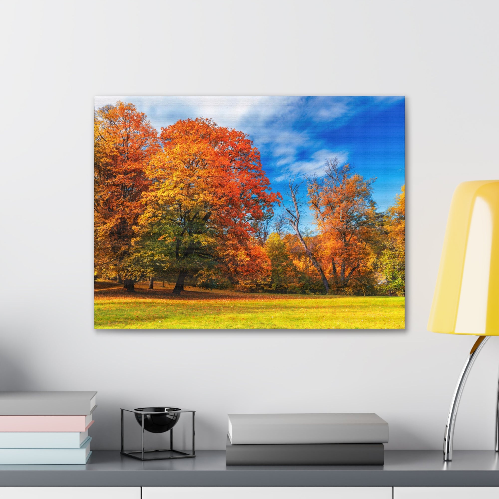 Autumn Fall Scene Beautiful Autumn Forest Path Beauty Nature Scene Bright Light Sun Wall Art Ready to Hang-Express Your Love Gifts