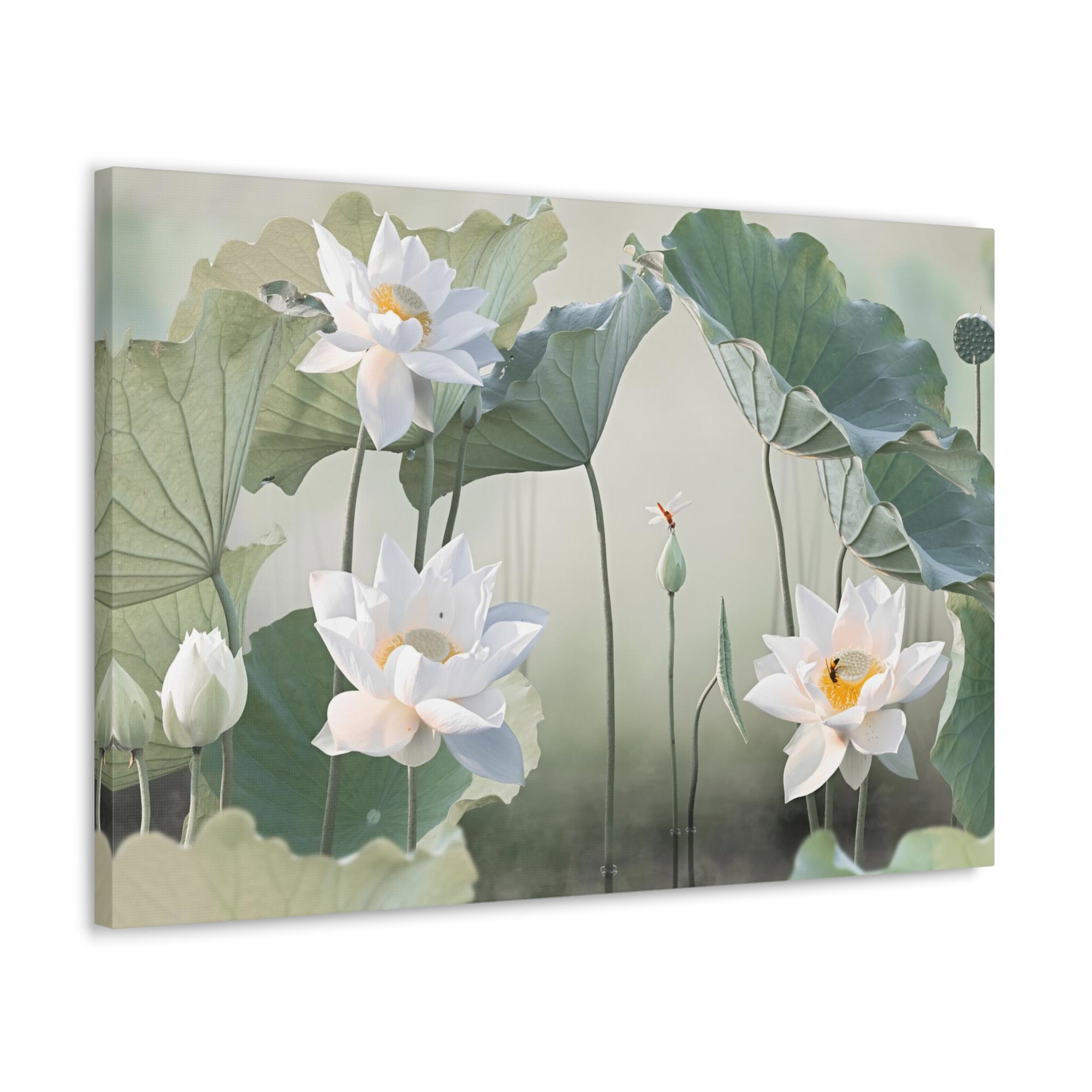 Beautiful White Lotus Flower Canvas Wall Art for Home Decor Ready-to-Hang-Express Your Love Gifts