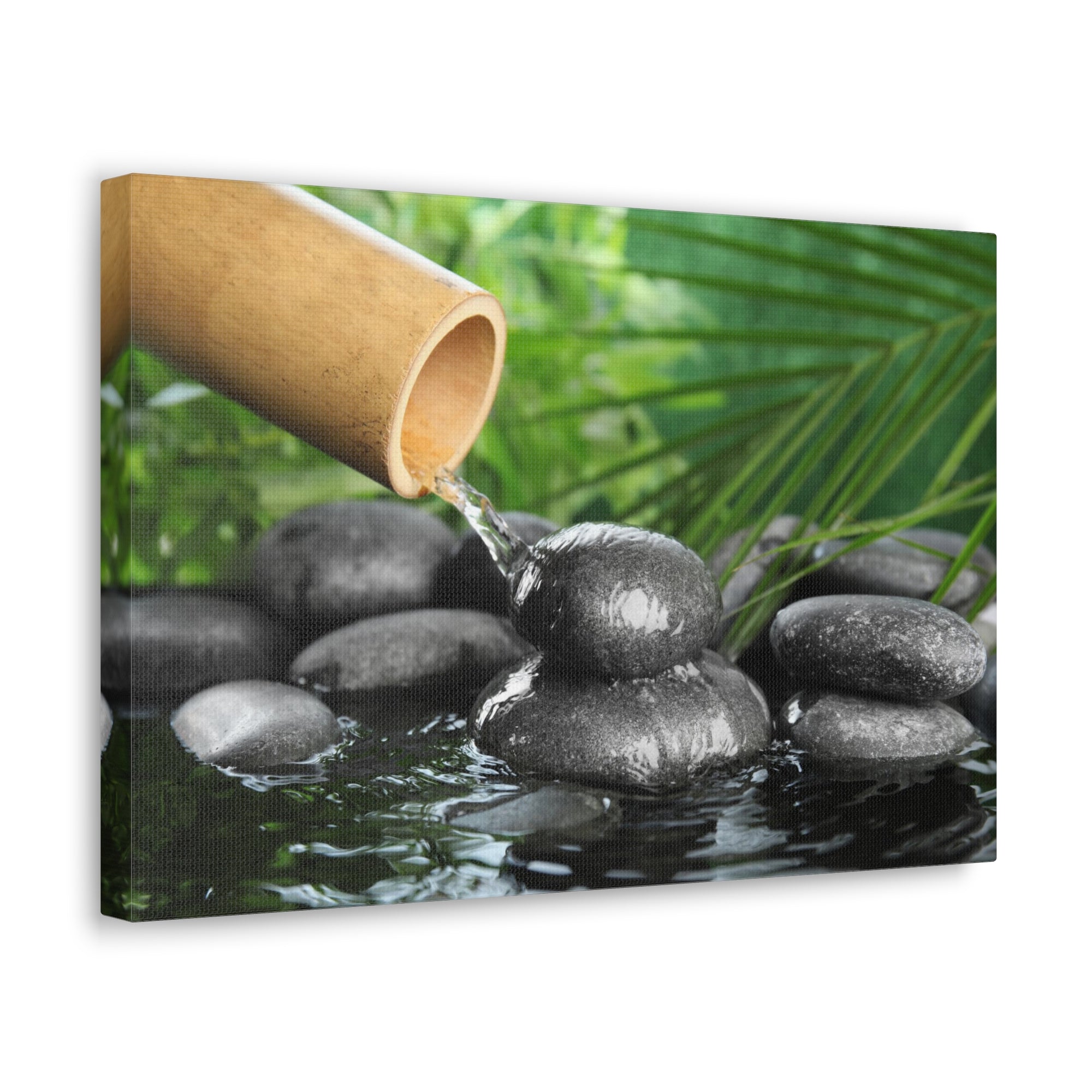 Bamboo Fountain with Stones Forest Floral Nature Photography Canvas Wall Art for Home Decor Ready-to-Hang-Express Your Love Gifts