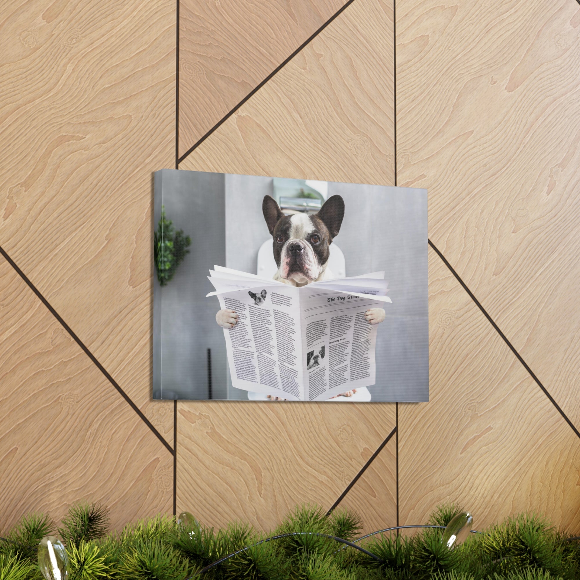 French bulldog Reading Newspaper On Toilet Funny Canvas Wall Art for Home Decor Ready-to-Hand-Express Your Love Gifts