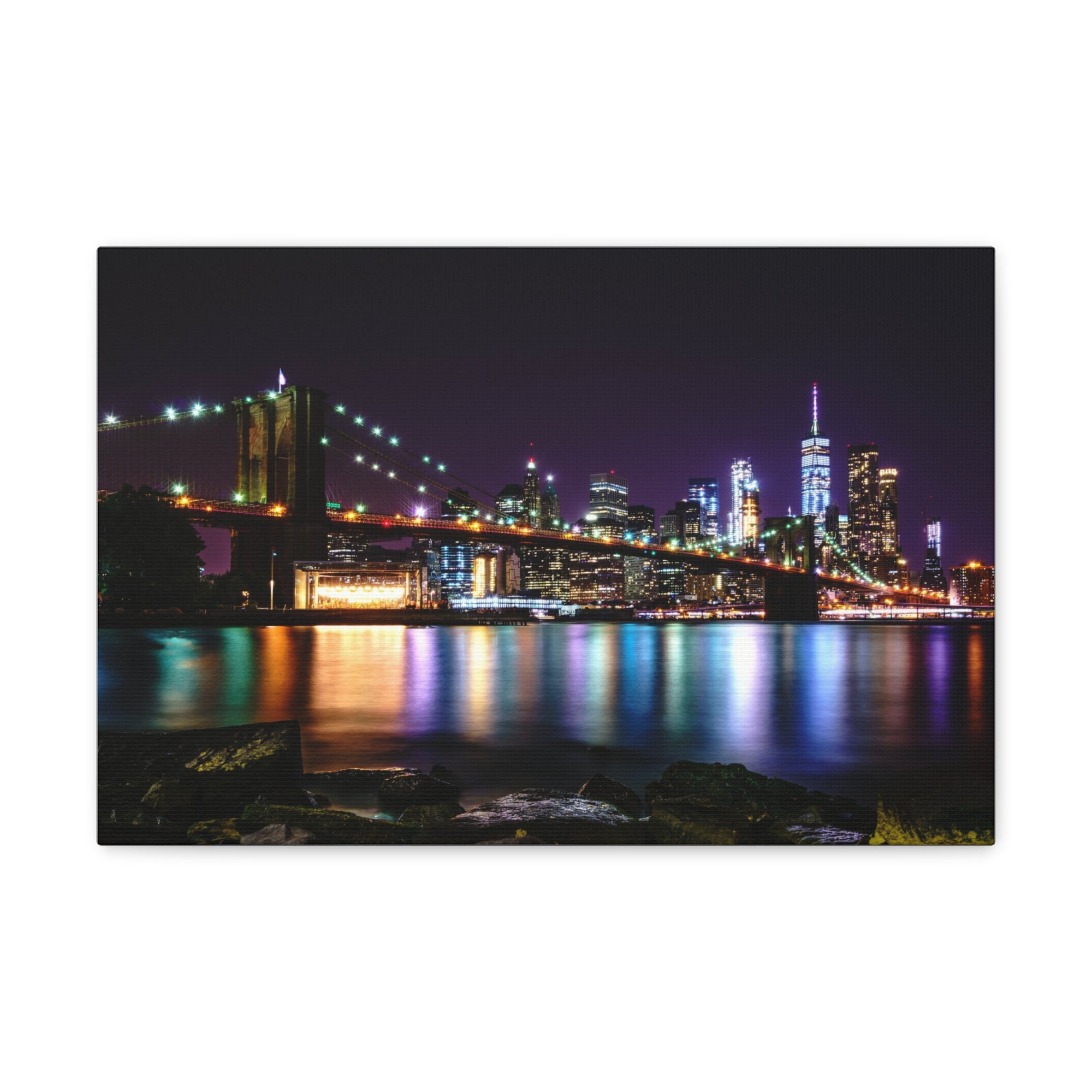 Brooklyn Night Skyline Canvas Artwork High-Quality Breathtaking Stunning Cityscape for Home Decor Ready to Hang-Express Your Love Gifts