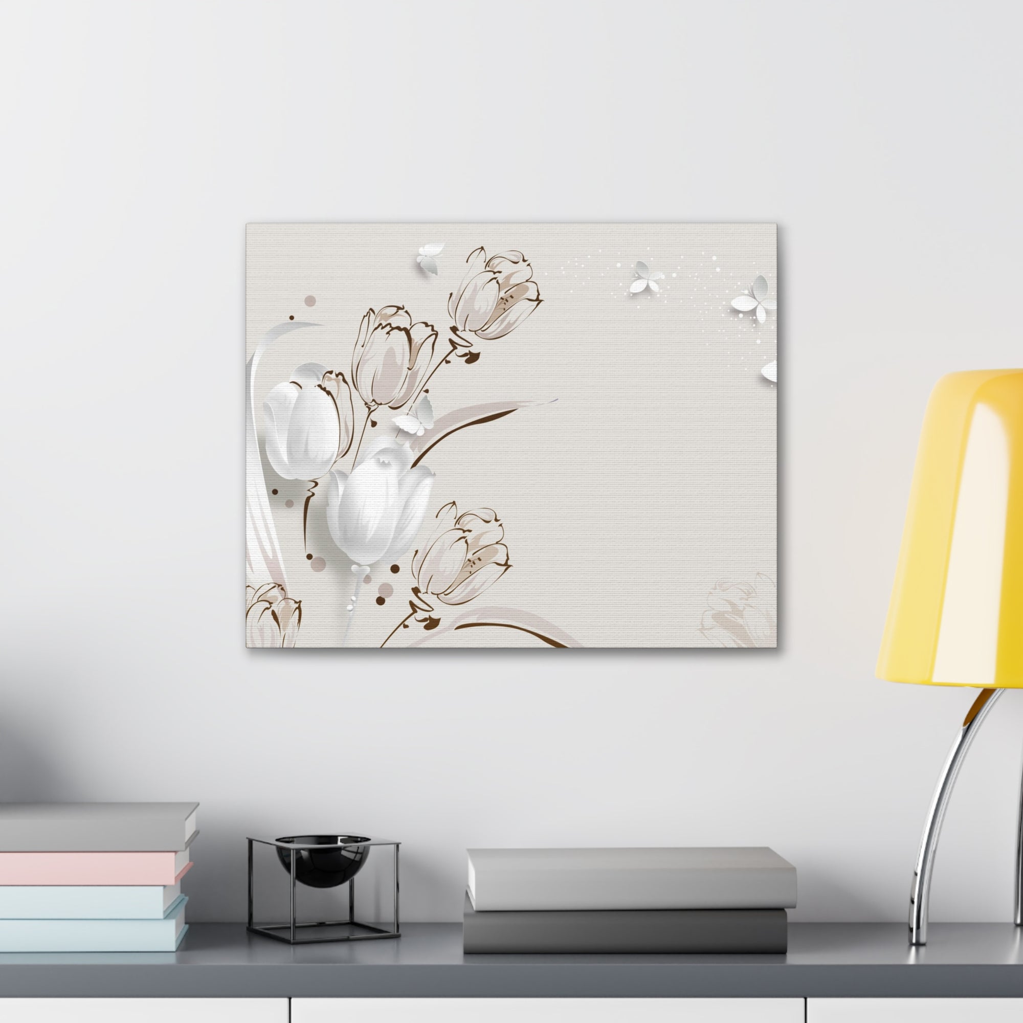 3D Butterflies And Beautiful Tulips Flower Canvas Wall Art for Home Decor Ready-to-Hang-Express Your Love Gifts