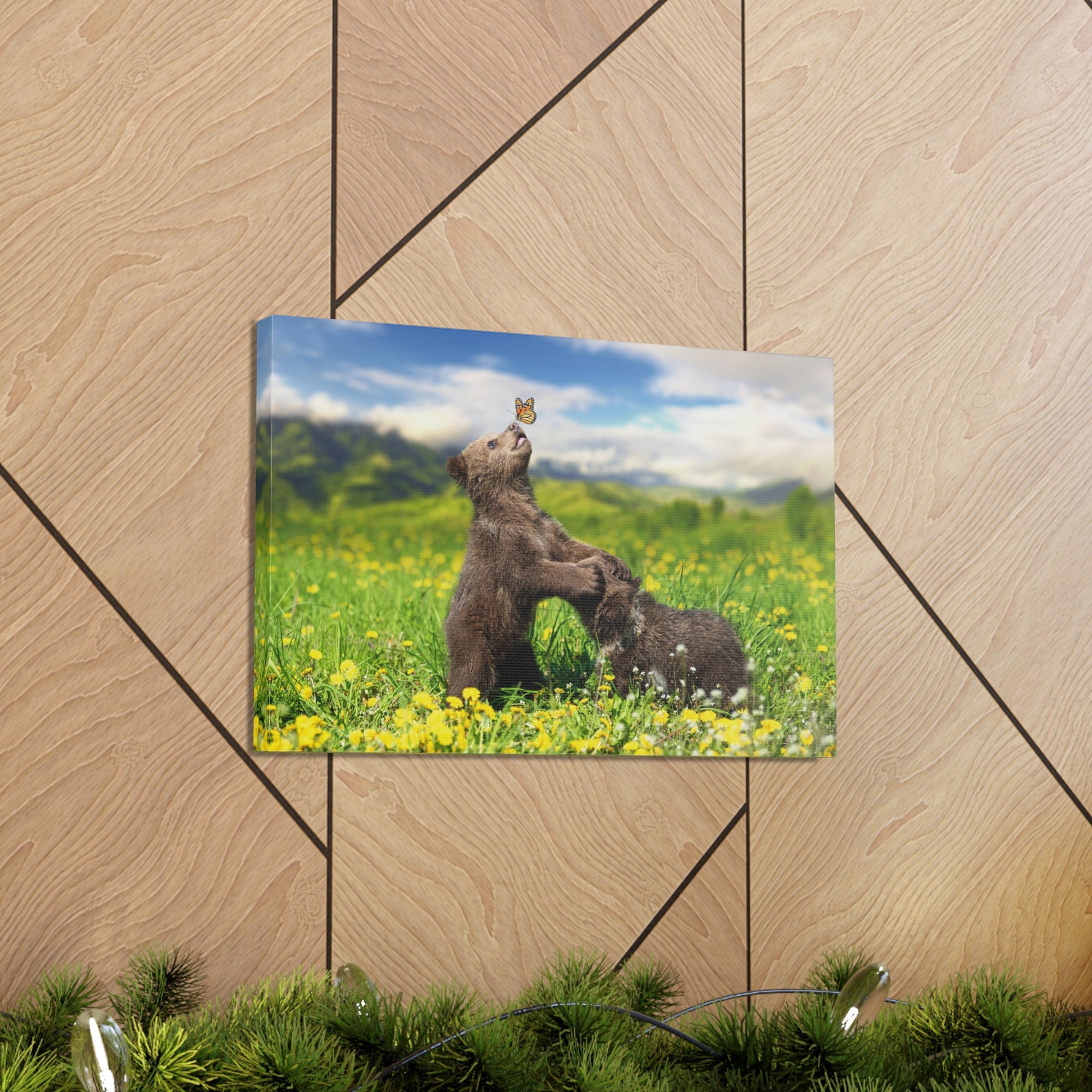 Black Bears in The Spring Nature Wilderness Photography Canvas Wall Art for Home Decor Ready-to-Hang-Express Your Love Gifts