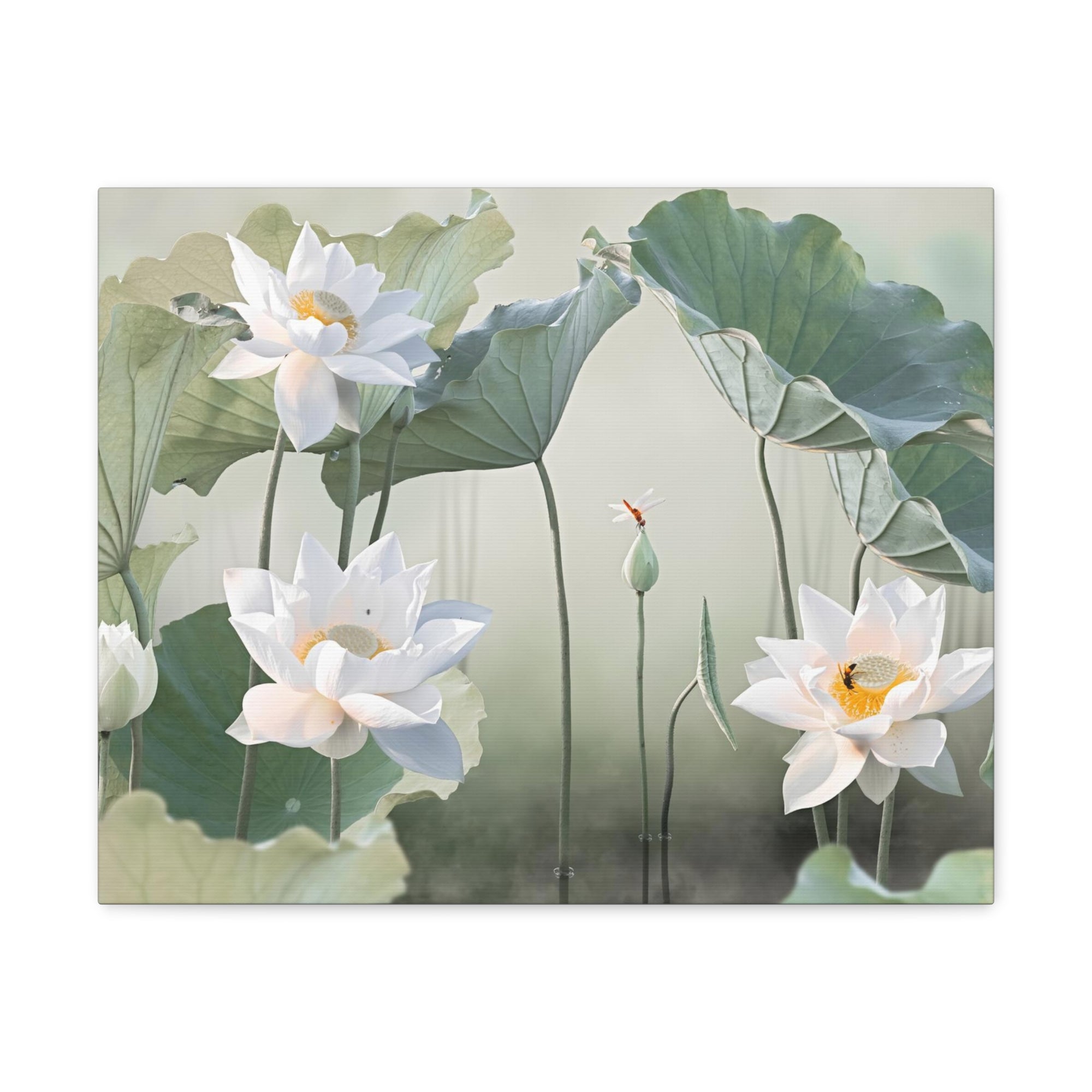 Beautiful White Lotus Flower Canvas Wall Art for Home Decor Ready-to-Hang-Express Your Love Gifts