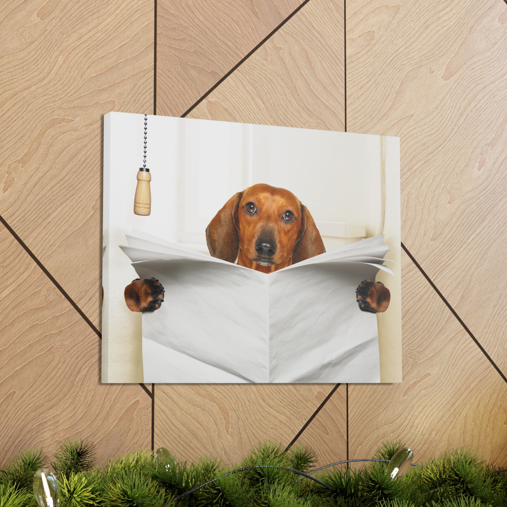 Funny Sausage Dachshund Reading Blank Paper On Toilet Funny Canvas Wall Art for Home Decor Ready-to-Hand-Express Your Love Gifts